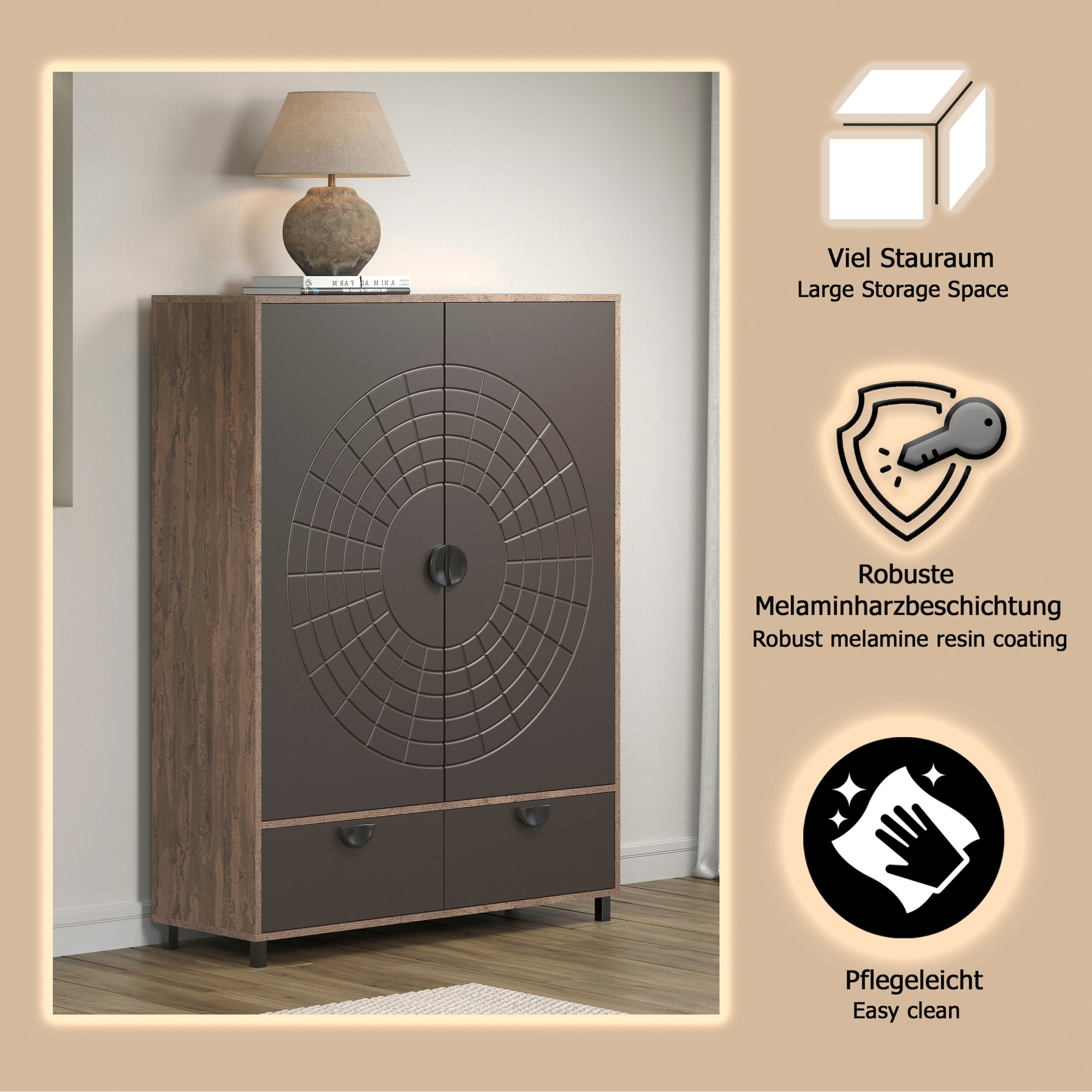 INOSIGN Highboard »Fusion« 1 Stk. tlg. Stauraumschrank mit besonderem Kreismuster - (B/T/H) 120/42/163 cm