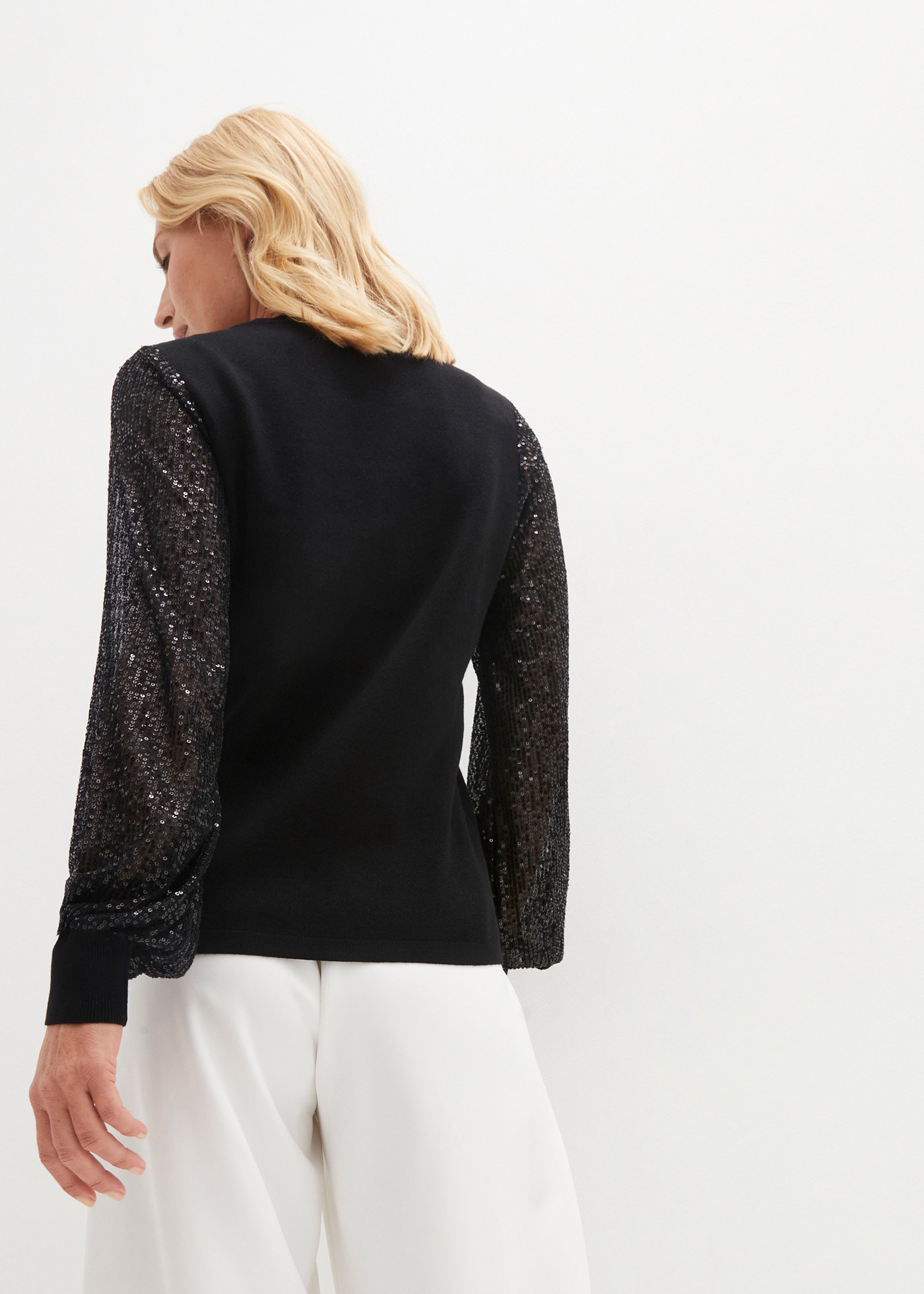bonprix Strickpullover aus Viskose, Polyamid und Polyester, mit Ballon-Paillettenärmeln