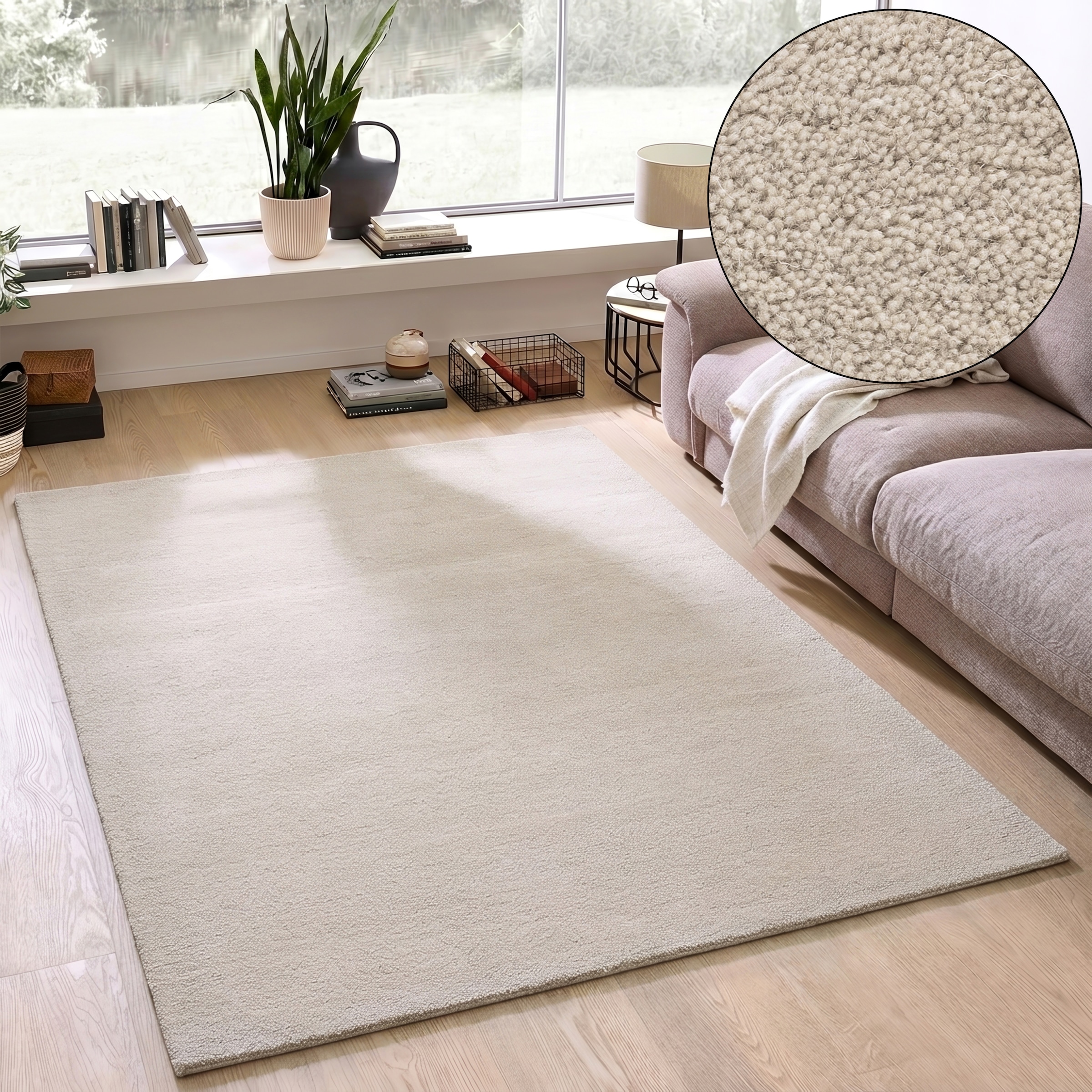 OTTO home Wollteppich »Gabbo Natur, Handgefertigt, Teppich, reine Wolle, meliert« rechteckig 14 mm Höhe reine Wolle, Uni, Wohnzimmer, Schlafzimmer, Esszimmer