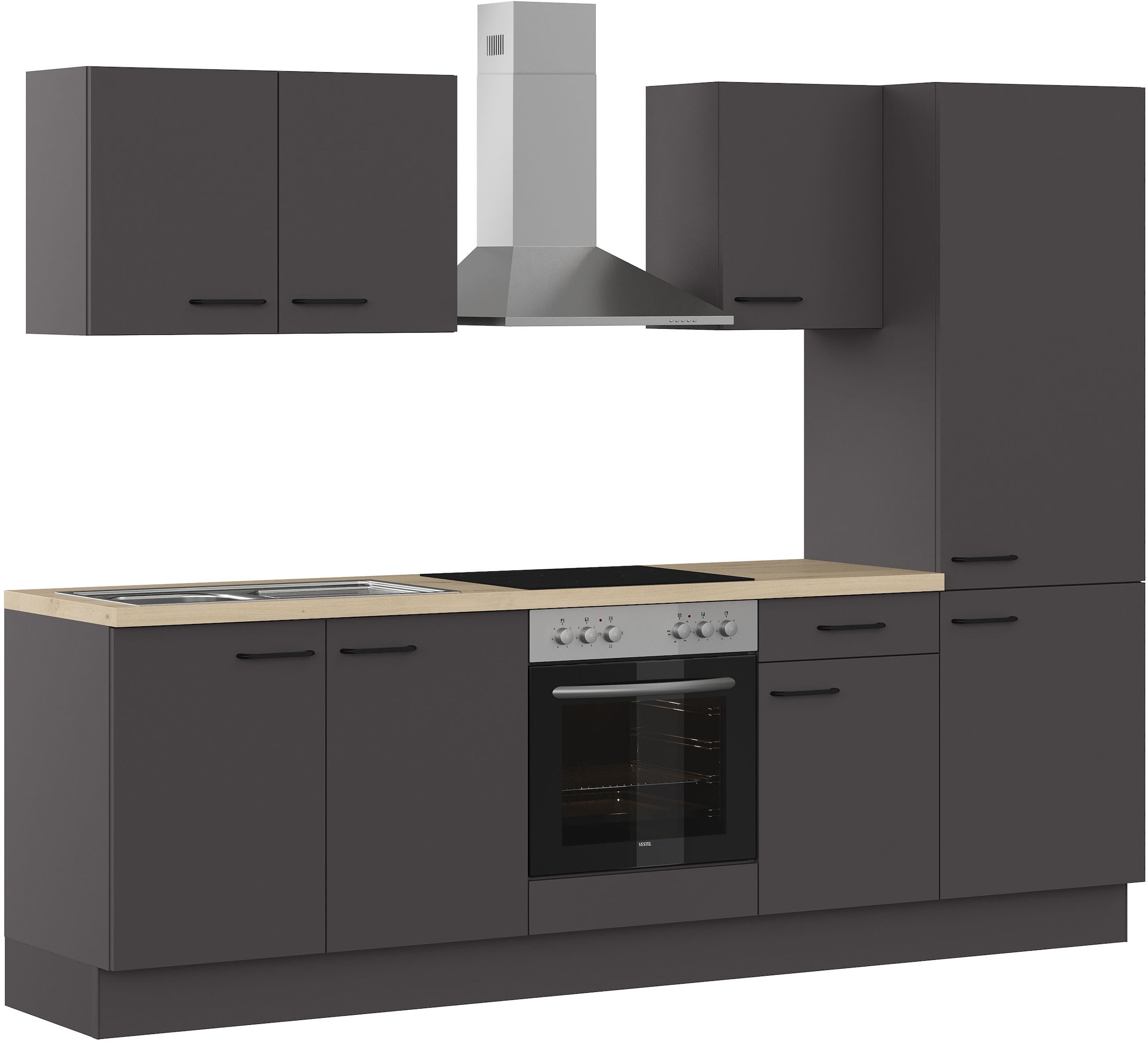 IMPULS KÜCHEN Küchenzeile »"Tirana", Ausrichtung wählbar, Schubkästen mit Soft-Close« vormontiert, wahlweise mit E-Geräten, mit Vollauszug, Breite 270 cm