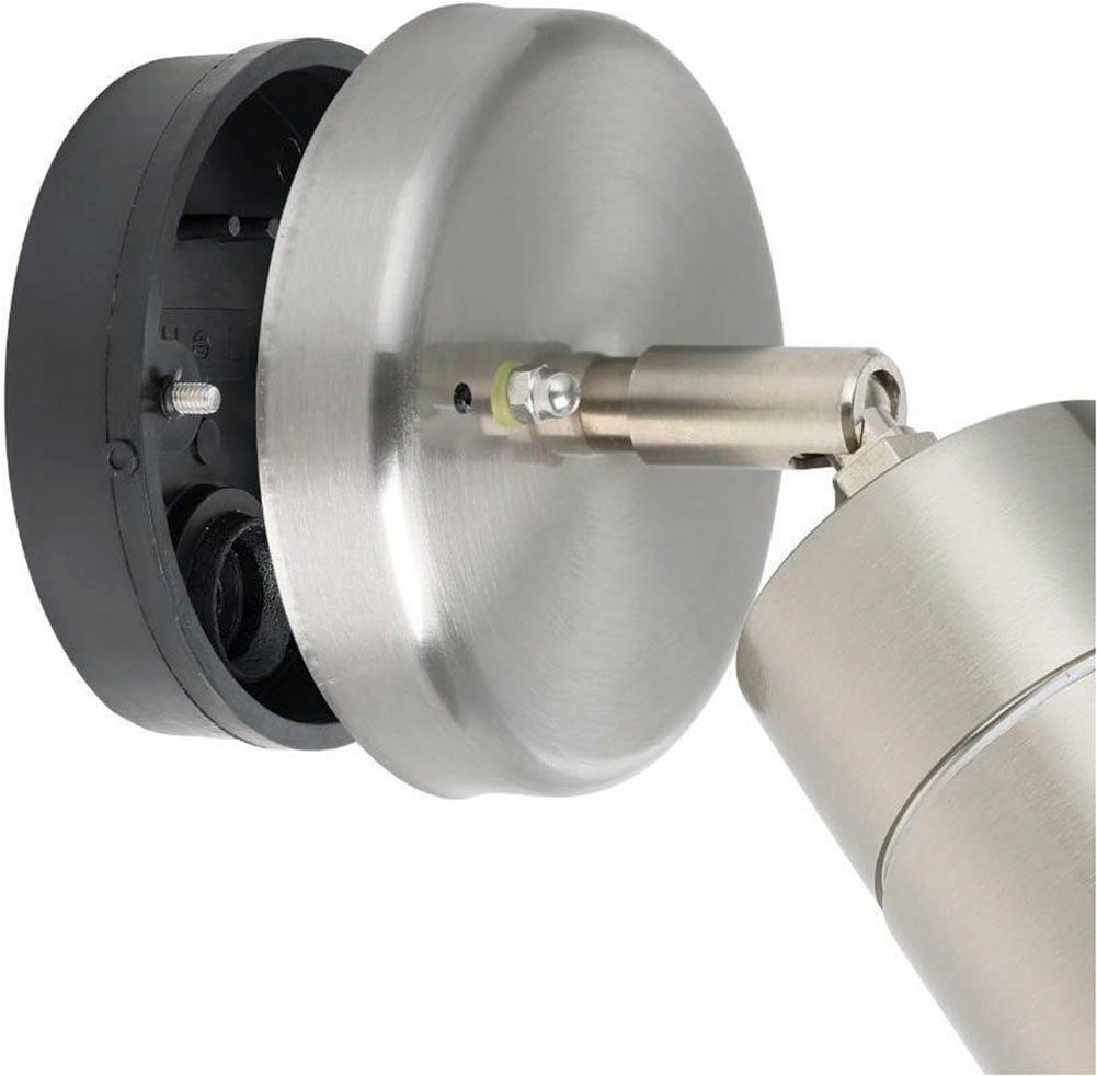 EGLO LED Außen-Wandleuchte »STOCKHOLM1 Spot, Wandspot, Außenleuchte, Eddelstahl, silber, IP44« GU10 1 Stk. Warmweiß Eckmontage möglich, GU10, Garten, Terrasse, Hauswand, Garage, 10cm