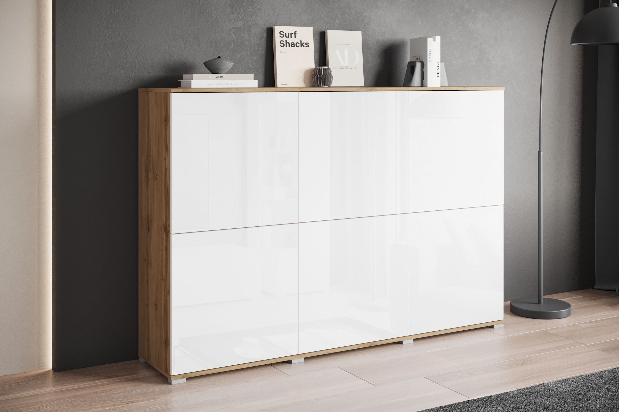 OTTO home Highboard »Kenia, moderne grifflose Hochkommode mit 6 Türen, Breite 180 cm« 1 Stk. tlg. Push-to-Open-Fronten, höhenverstellbaren Einlegeböden