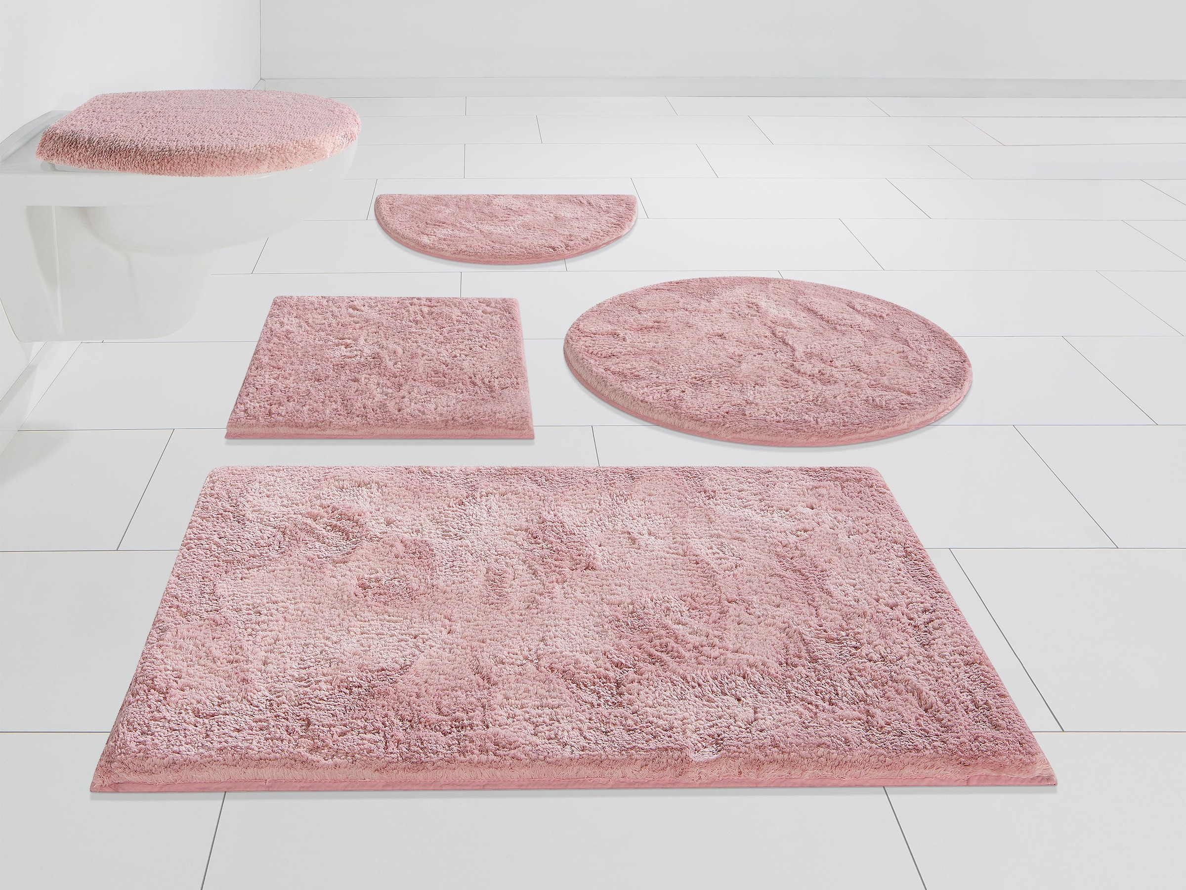 OTTO home Badematte "Jos, Badvorleger, Badezimmer Teppich" Höhe 22 mm rutschhemmend beschichtet fußbodenheizungsgeeignet  schnell trocknend Badematten in Pastell-Farben, Badteppich als 3 teiliges Set erhältlich