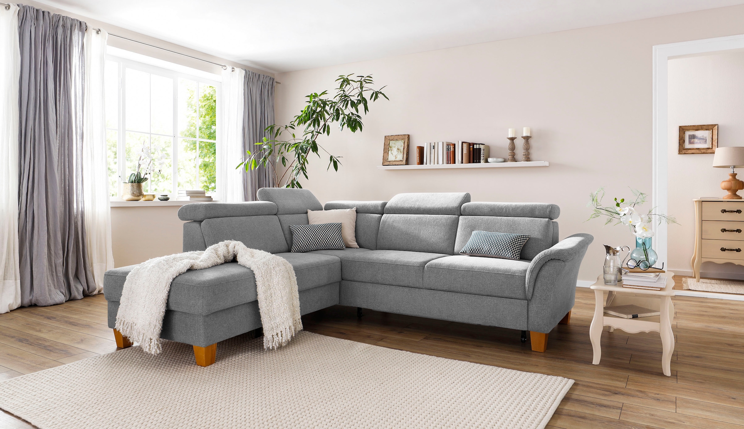 Home affaire Ecksofa »Conville L-Form«, Federkern, wahlweise mit Bettfunktion und Bettkasten bzw. Stauraum