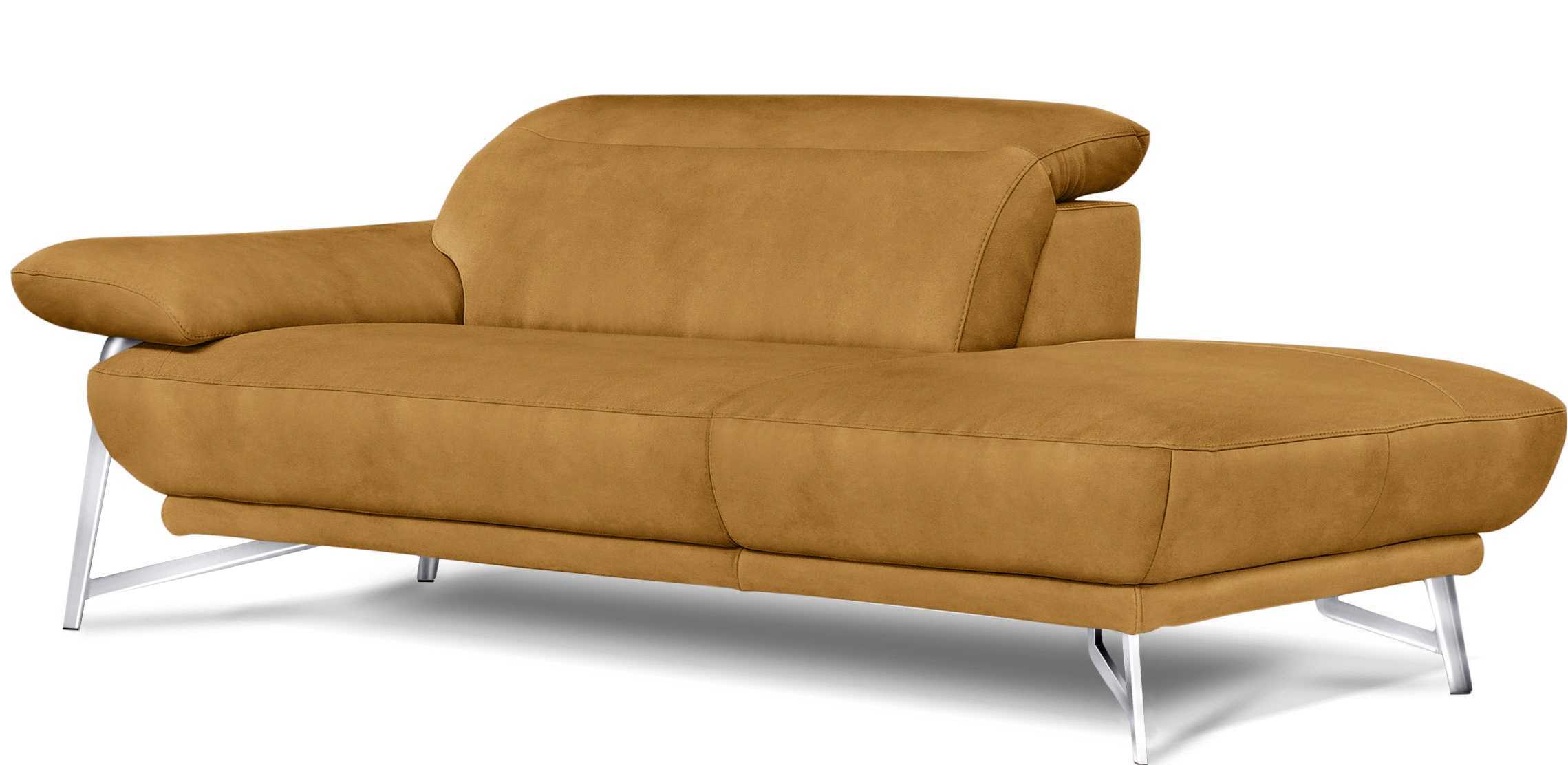 Egoitaliano Ottomane »Anais, erstklassiges Designsofa, Breite 179 cm, Fußfarbe chrom« Kopfteil verstellbar, Luxus-Microfaser Lederoptik, gelb