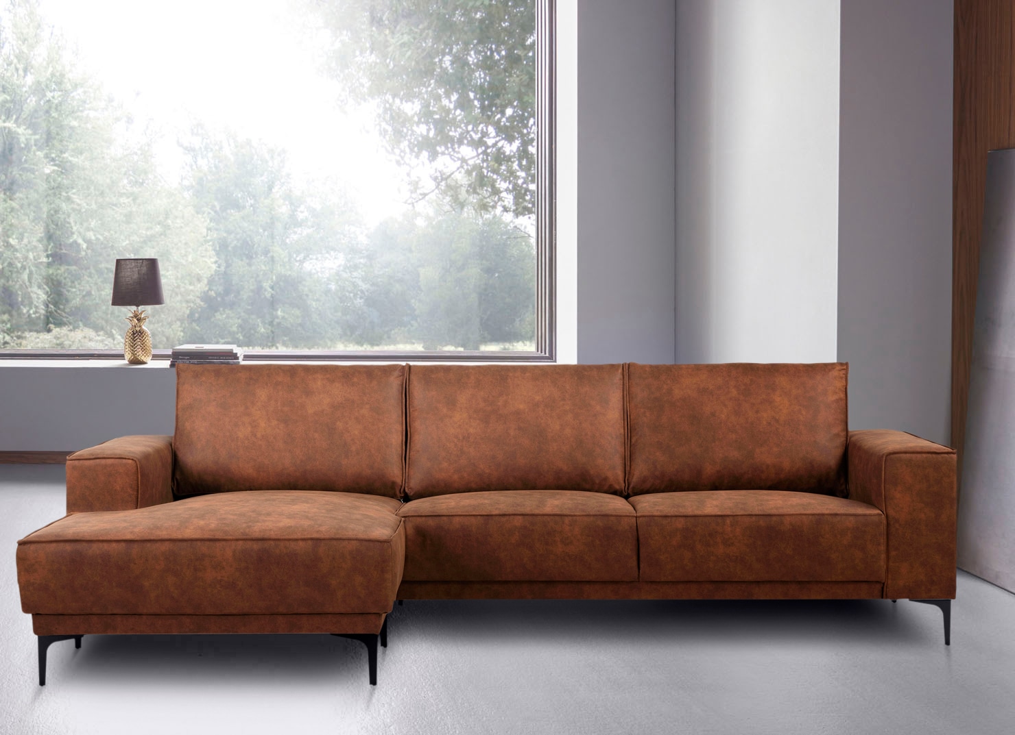 Places of Style Ecksofa »Polsterecke Oland, Struktur, Flachgewebe, Luxus-Microfaser, Boucle«, L-Form, 280 cm, Wellenunterfederung, Skandi-Design, Metallfüße