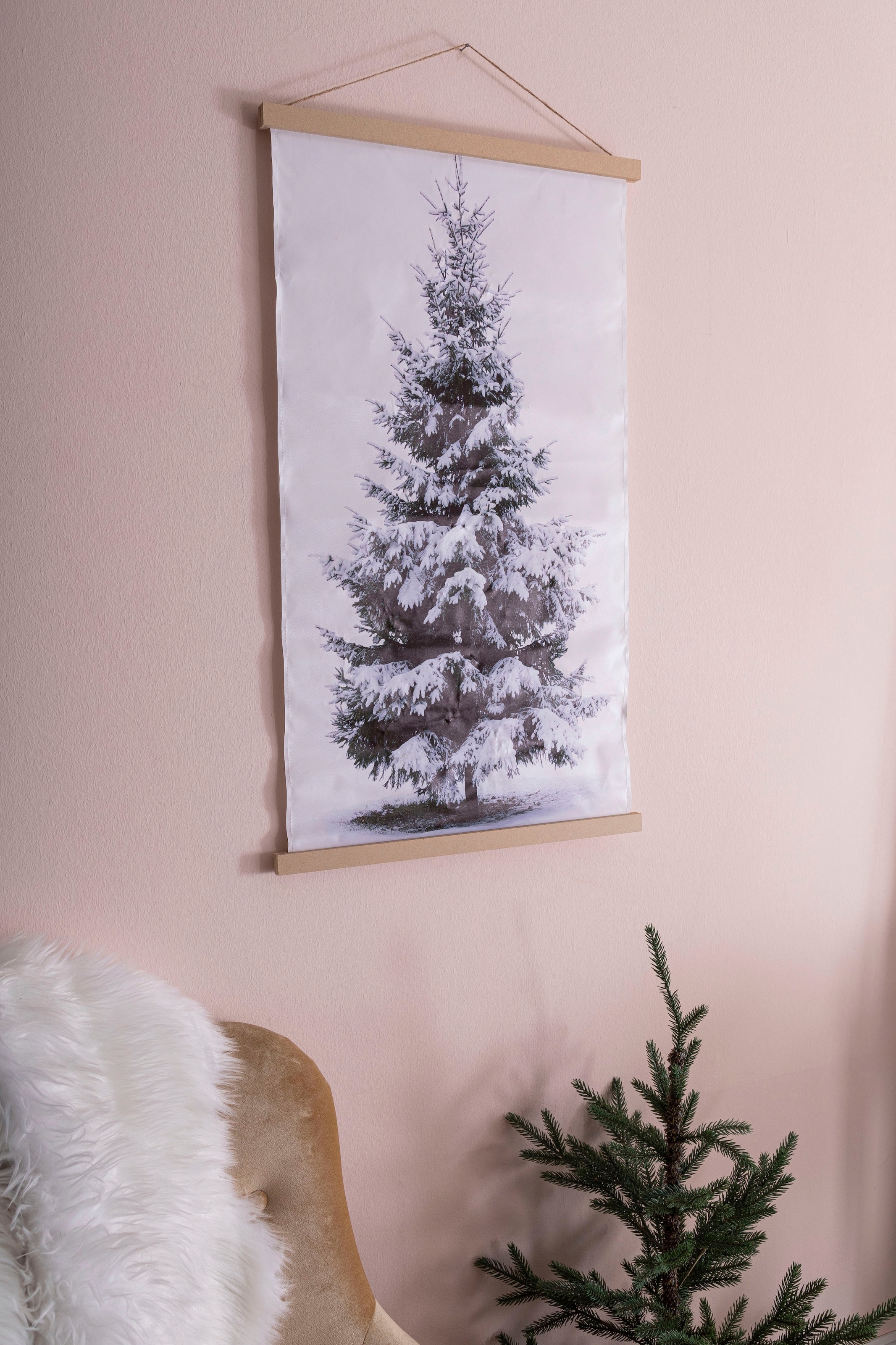 Myflair Möbel & Accessoires LED-Bild »Wandbehang Tannenbaum, mit LED-Beleuchtung, Weihnachtsdeko«, (1 St.), LED-Leinwand zum Aufhängen, Höhe ca. 92 cm, Batteriebetrieb