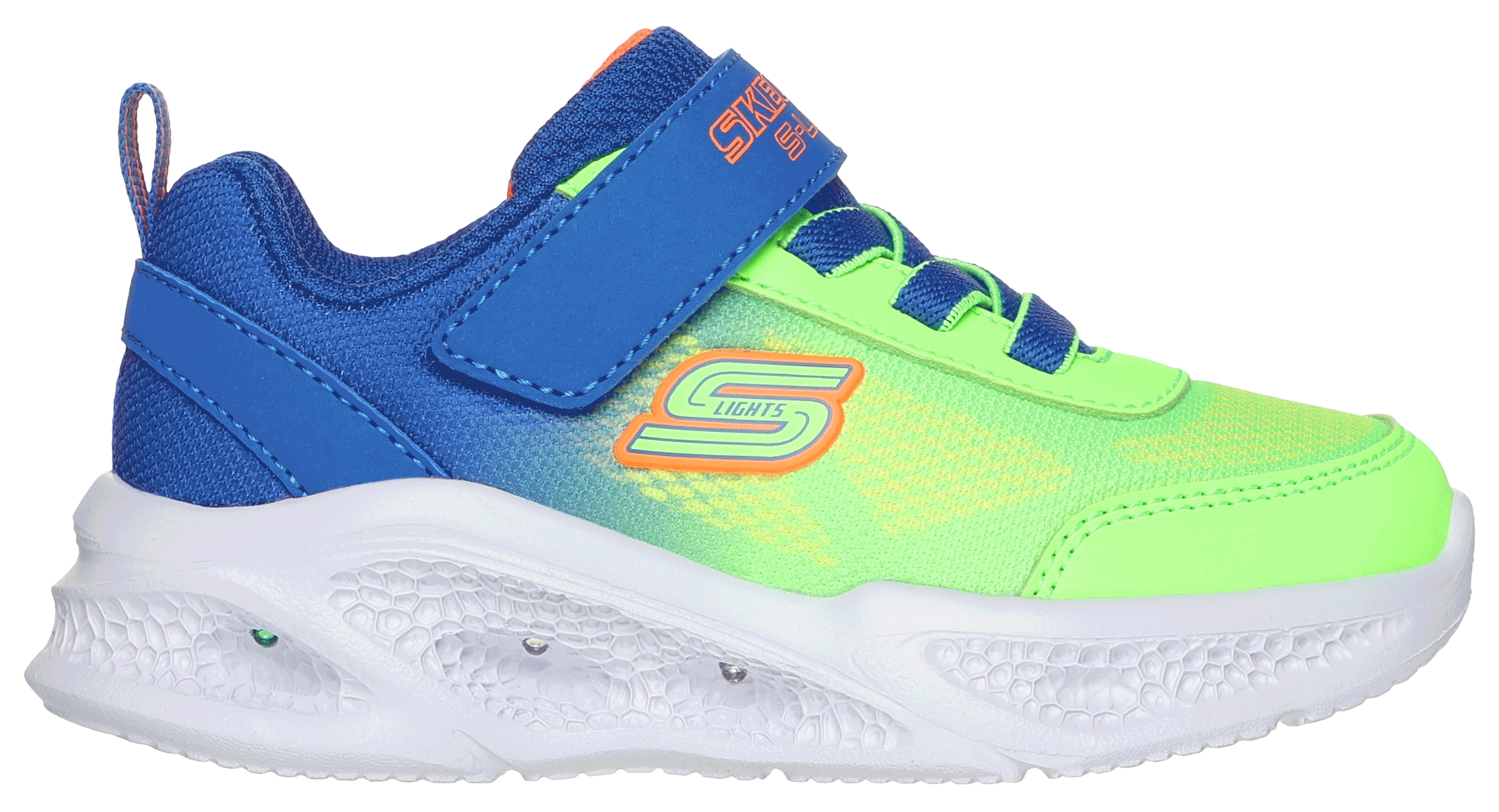 Skechers Lauflernschuh »SKECHERS METEOR-LIGHTS«, Blink,-Klettschuh zum Schlüpfen, Neon, Größenschablone zum Download