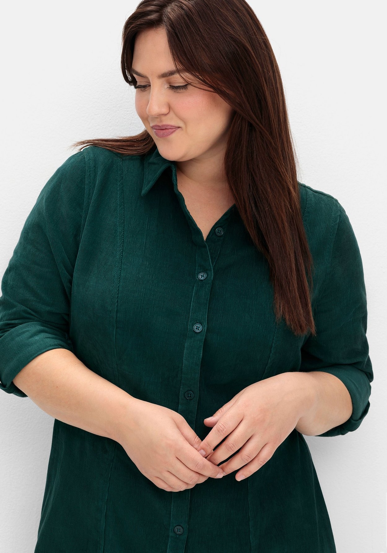 Sheego Blusenkleid »Hemdblusenkleid aus weichem Cord, mit Krempelarm«