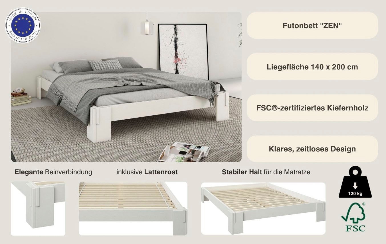 Home affaire Futonbett »"ZEN " zertifiziertes Massivholz (Kiefer)« Massivholzbett, zeitlos elegant