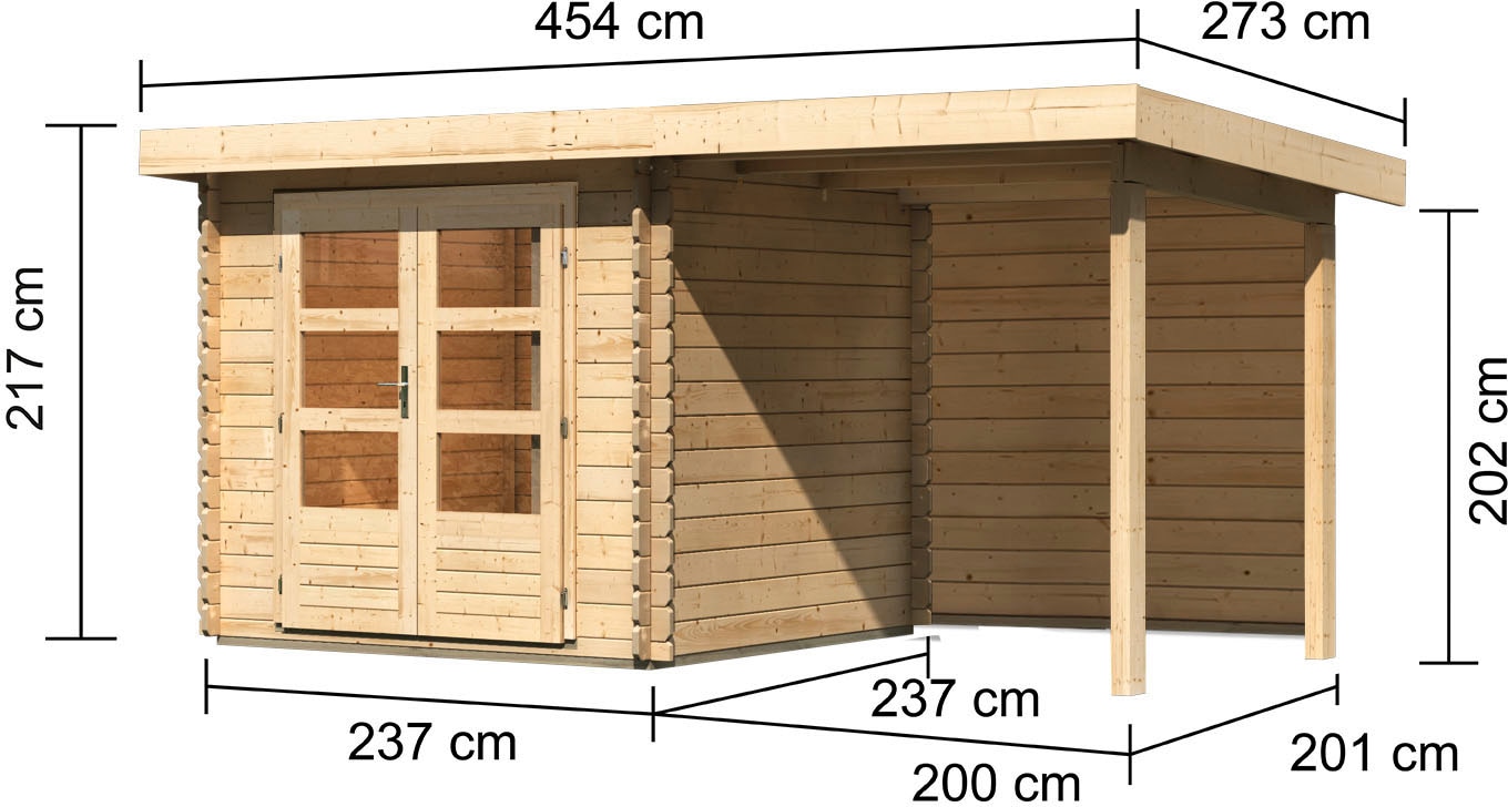 Karibu Gartenhaus »Schloßsee 2« mit Anbaudach und Rückwand