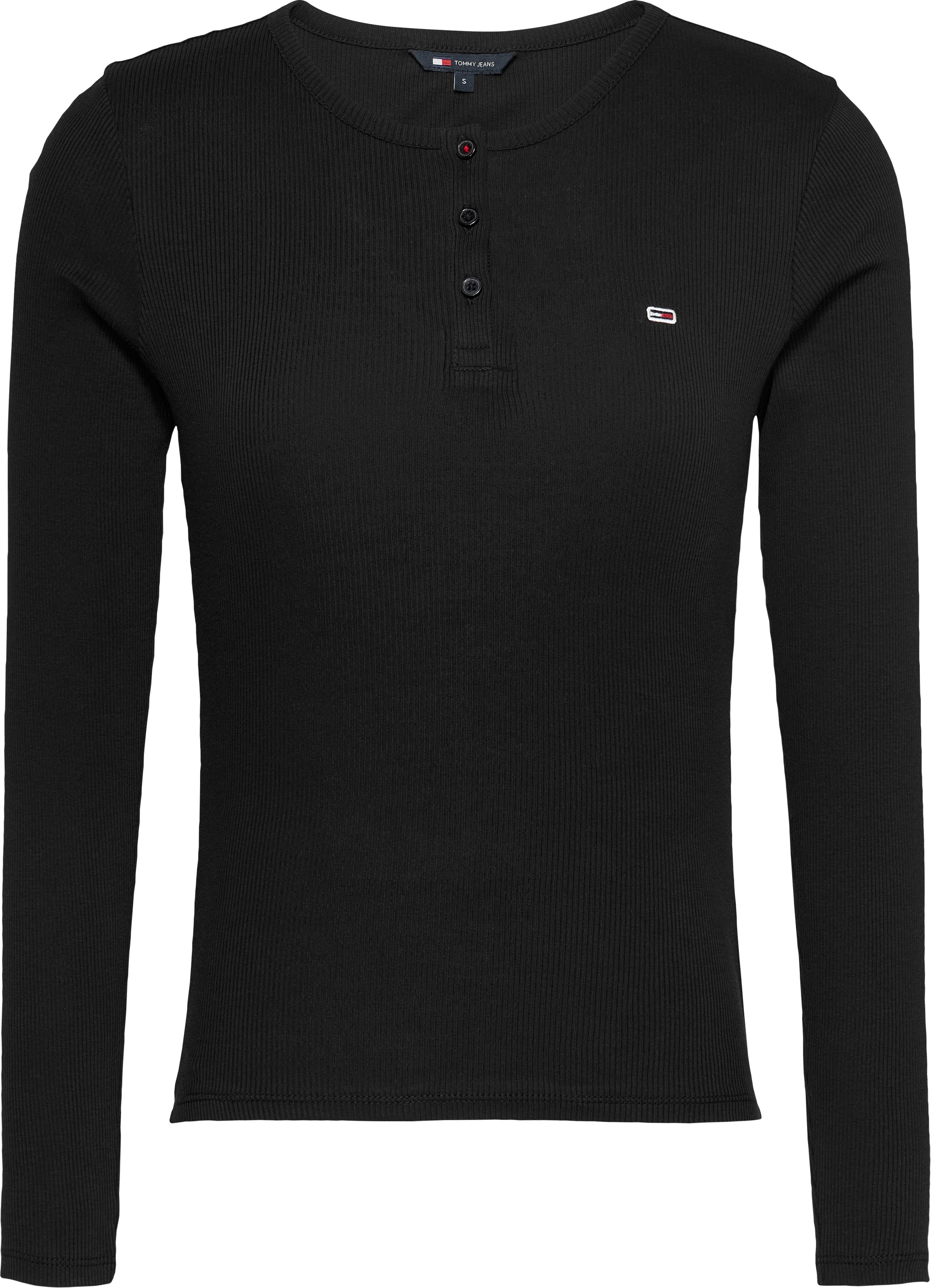 Tommy Jeans Langarmshirt »TJW SLM BUTTON RIB C-NECK LS EXT«, mit Logostickerei