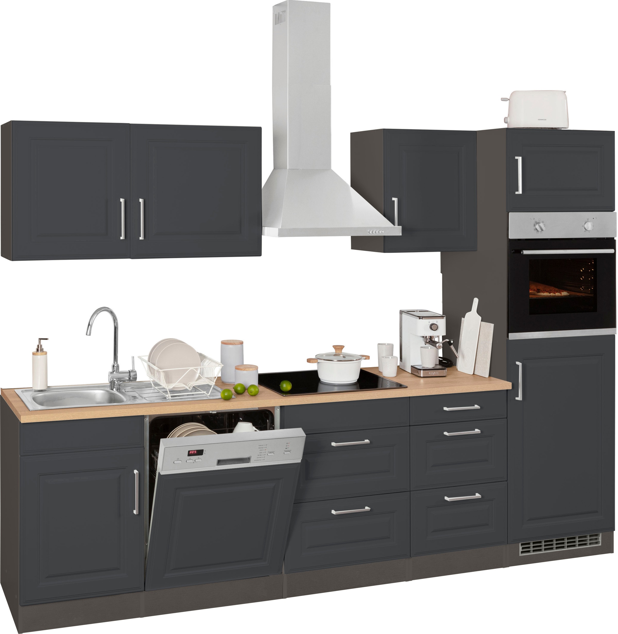 KOCHSTATION Küchenzeile »KS-Stockholm«, Breite 280 cm, mit hochwertigen MDF Fronten im Landhaus-Stil