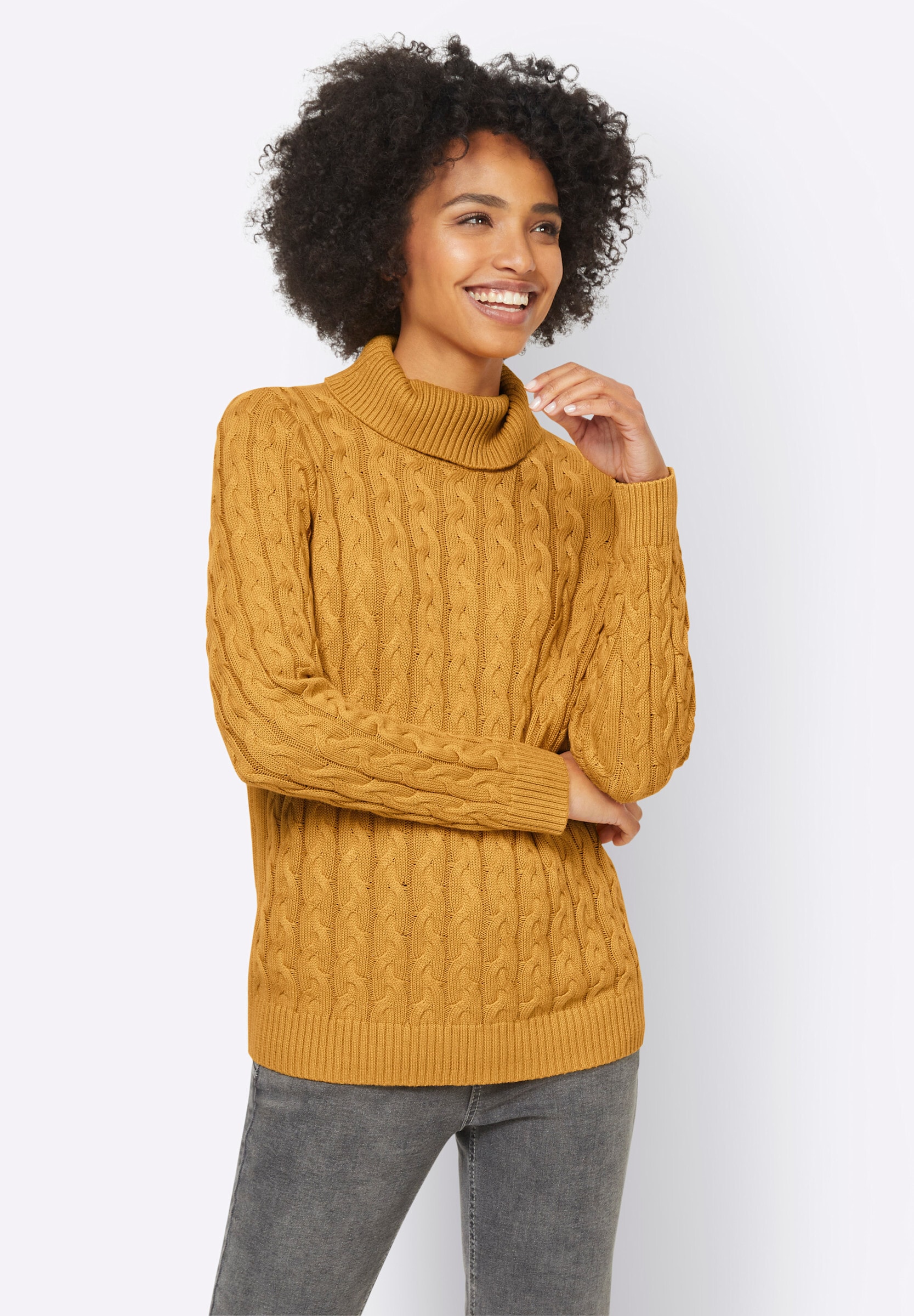 heine Longpullover »Rollkragen-Pullover Feinstrickpullover mit Zopfmuster«