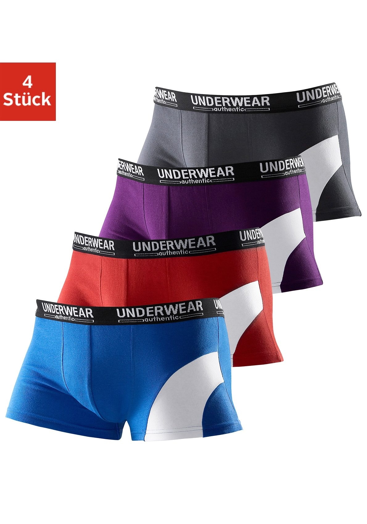 AUTHENTIC UNDERWEAR Boxershorts, (Packung, 4 St.), in Hipster-Form mit kontrastfarbenen Einsatz