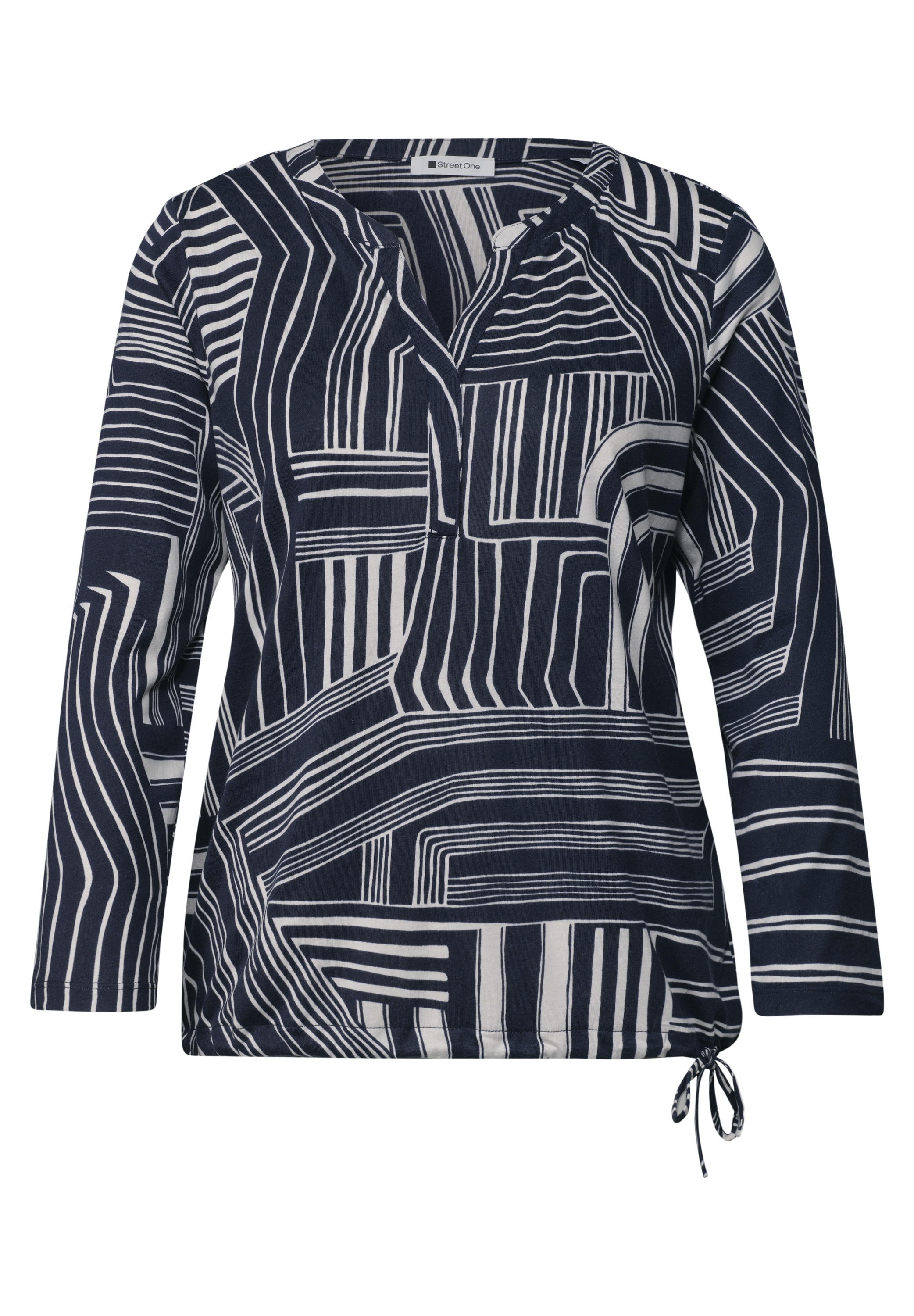 STREET ONE 3/4-Arm-Shirt Sommershirt mit Split Neck und Print