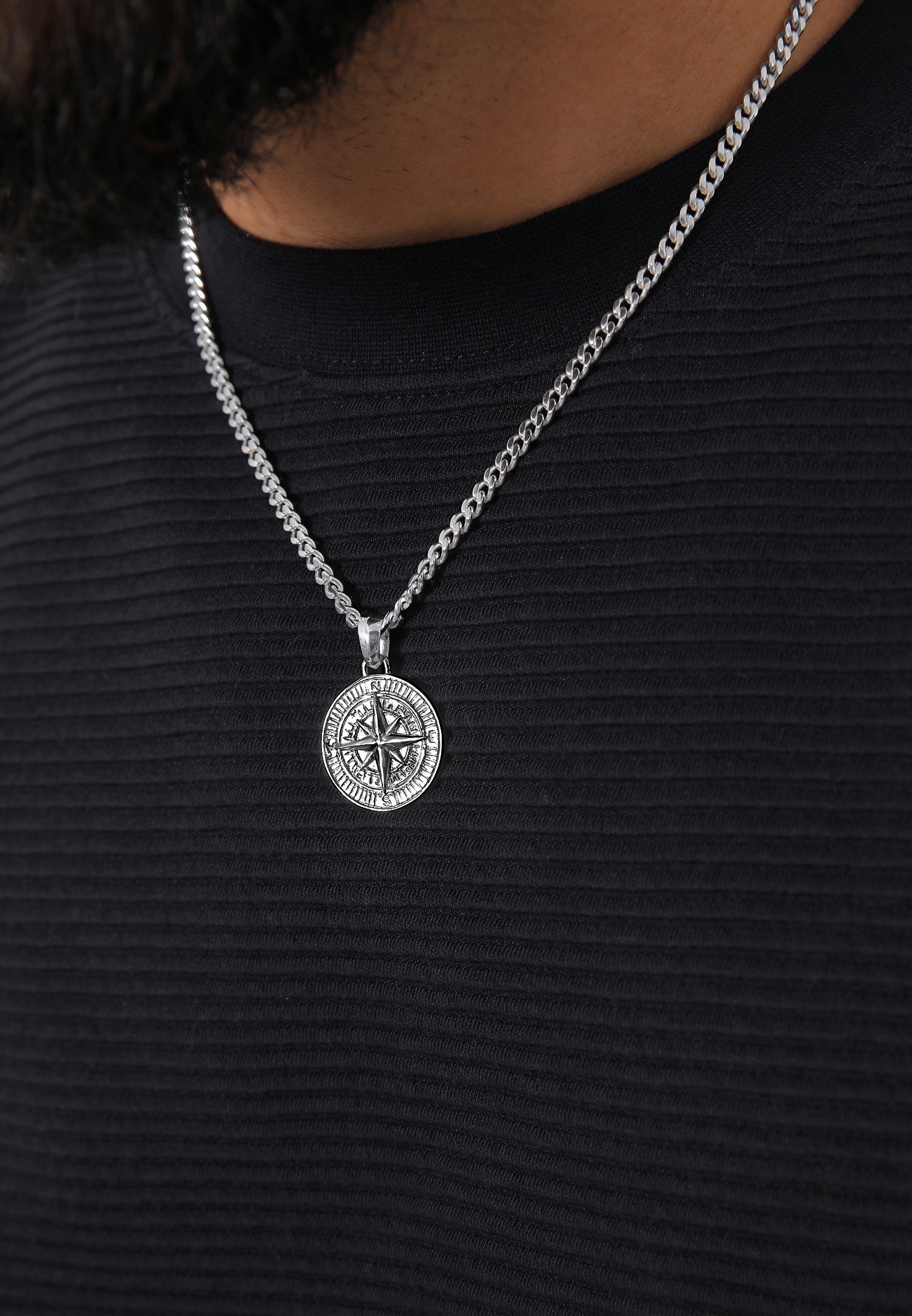 Kuzzoi Kette mit Anhänger »Halskette Herren Panzerkette Kompass Maritim 925er Silber«