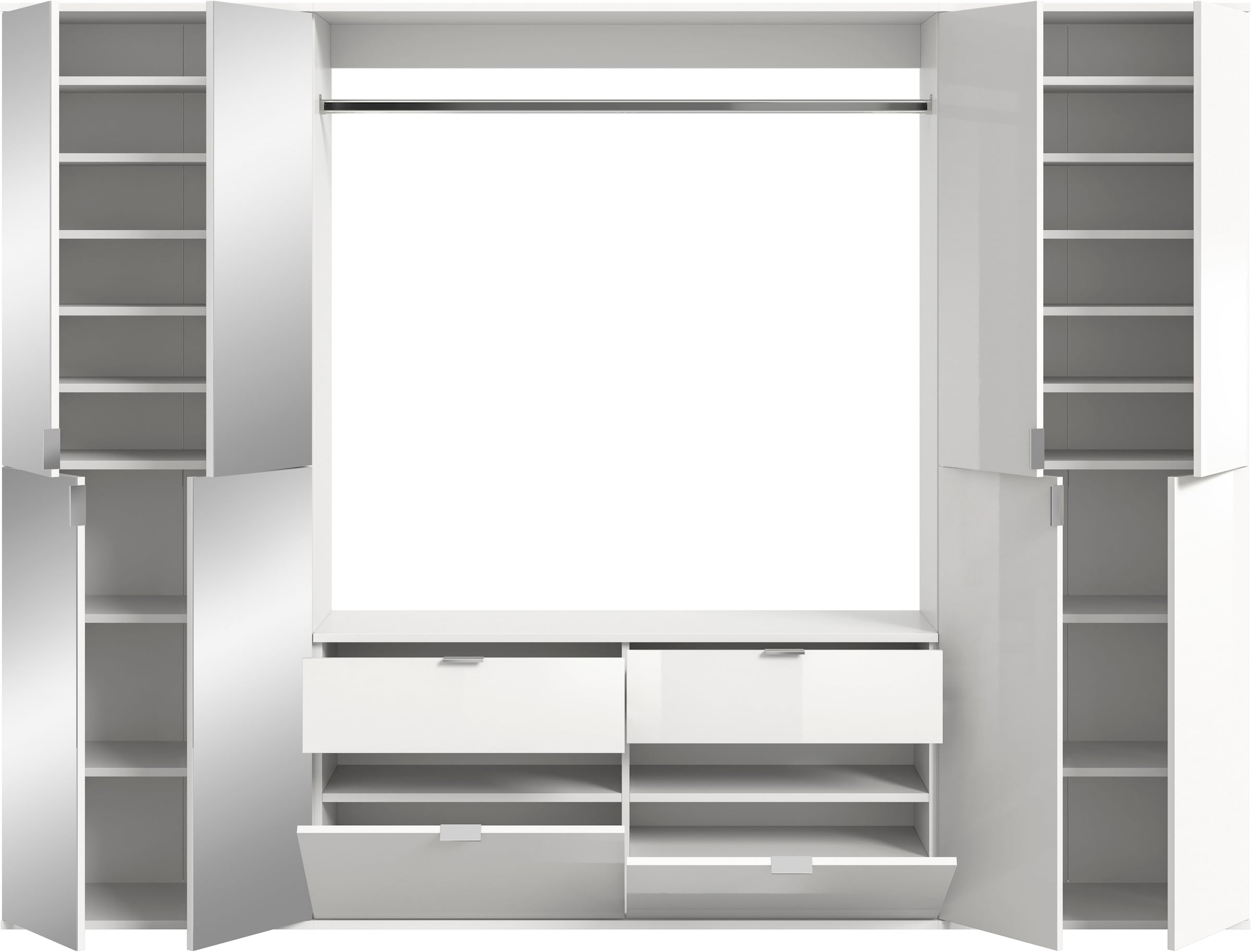 INOSIGN Garderoben-Set »Trondheim, Breite 243 cm, 5-teilig, bestehend aus:«, (Set, 4 St.), 2x Garderobenschrank, 1 Kommode, 1 Garderobenstange, 1 Ablageboden