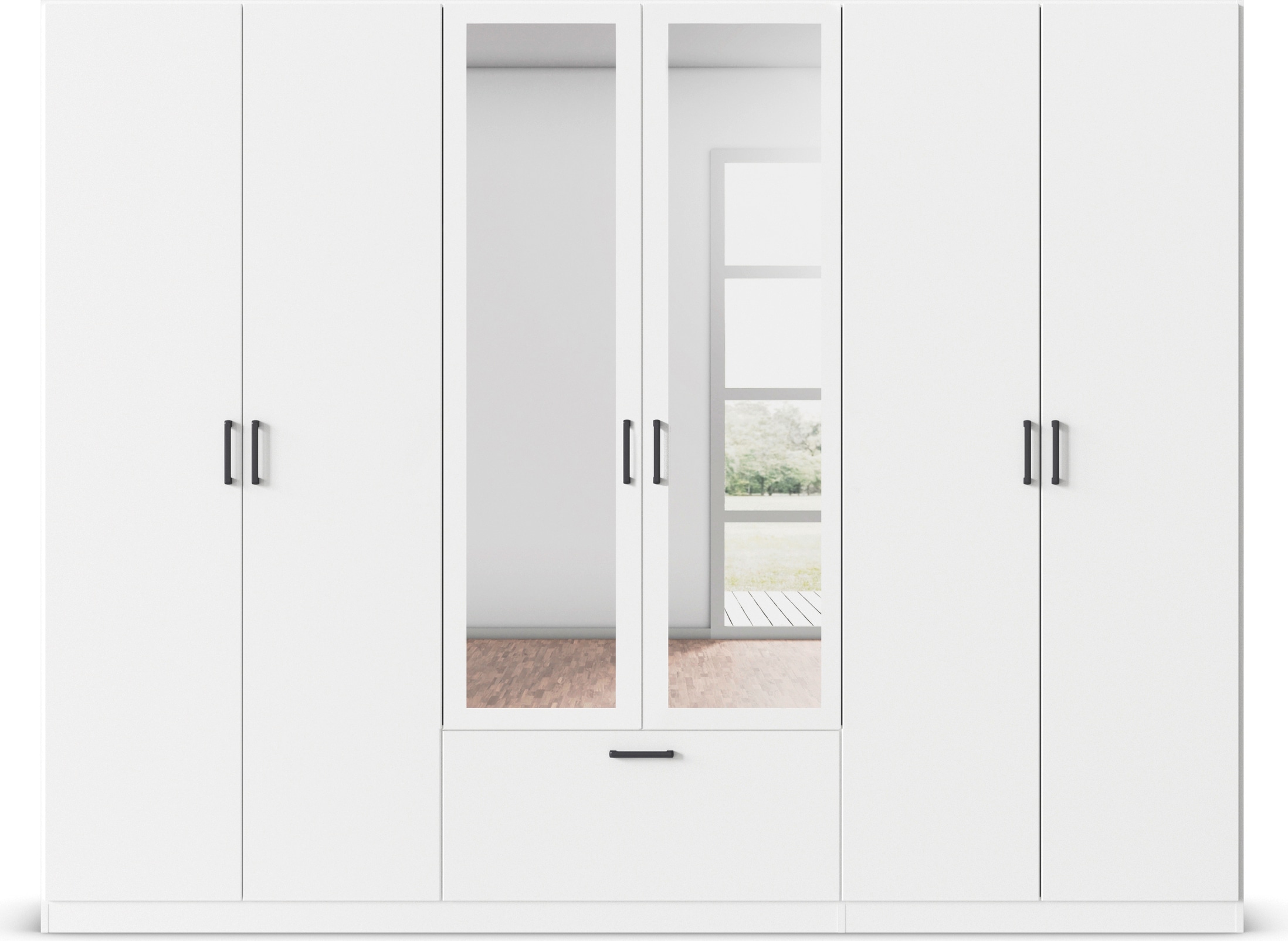 rauch Drehtürenschrank »Kleiderschrank Schrank Garderobe Wäscheschrank BARI mit Spiegel«, mit Schubasten mittig, moderner Griff in Graumetallic MADE IN GERMANY