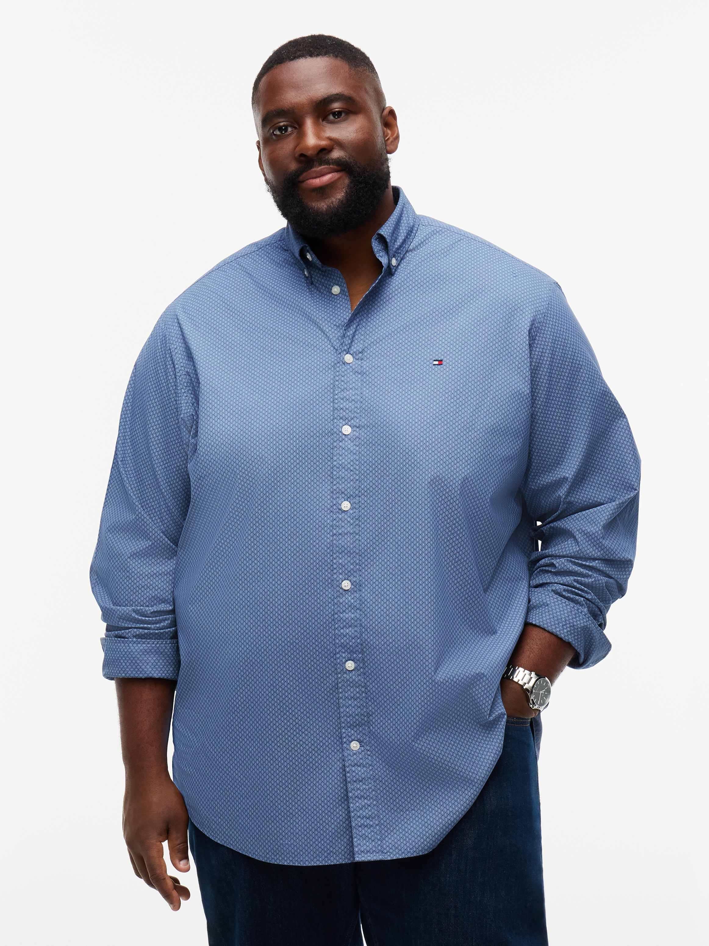 Tommy Hilfiger Big & Tall Langarmhemd »BT-FLEX POPLIN GEO PRINT REGUAL FIT« Große Größen, Button-down-Kragen