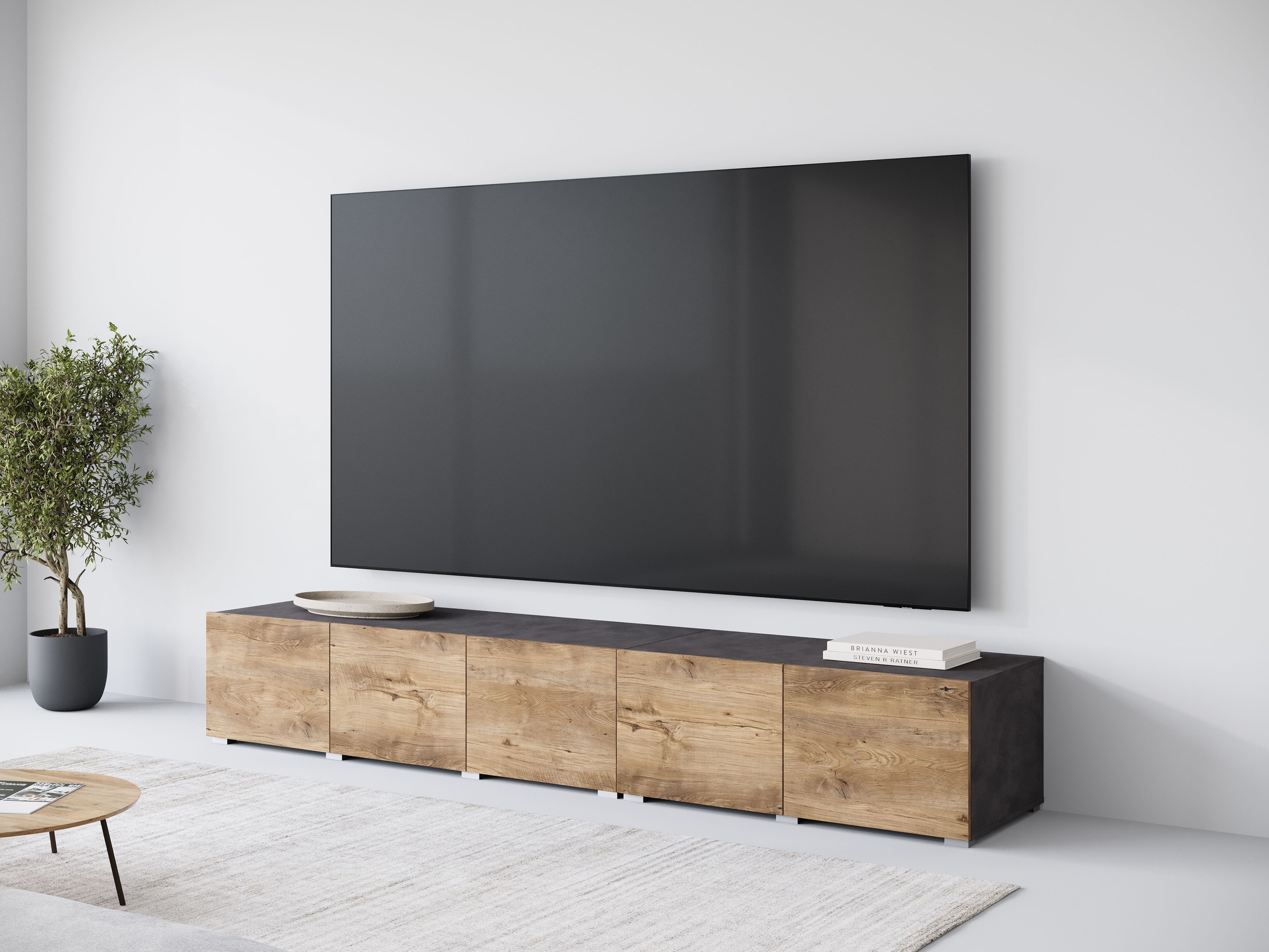 OTTO home Lowboard "Denver 250 cm für bis zu 98-Zoll TVs - Weltmeisterschaft im XXL Format" Wahlweise mit oder ohne offenes Fach in der Mitte