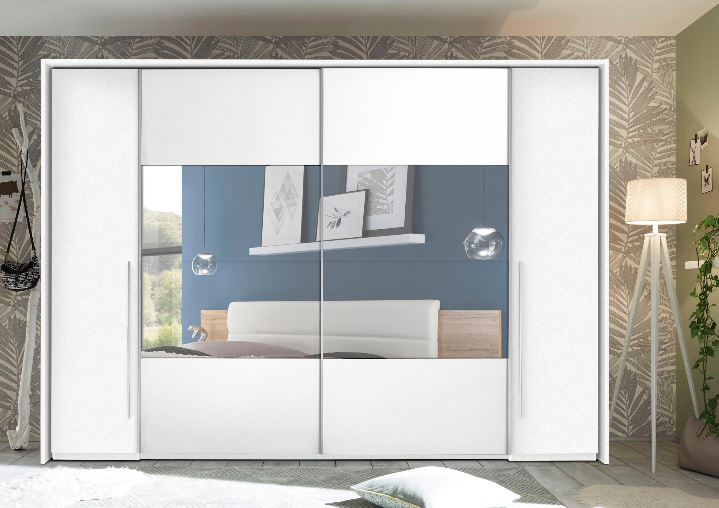 Schlafkontor Schwebetürenschrank »Kleiderschrank Drehtürenschrank Schrank Garderobe MEGA« mit Dreh- und Schwebetüren und Spiegel, viele Böden