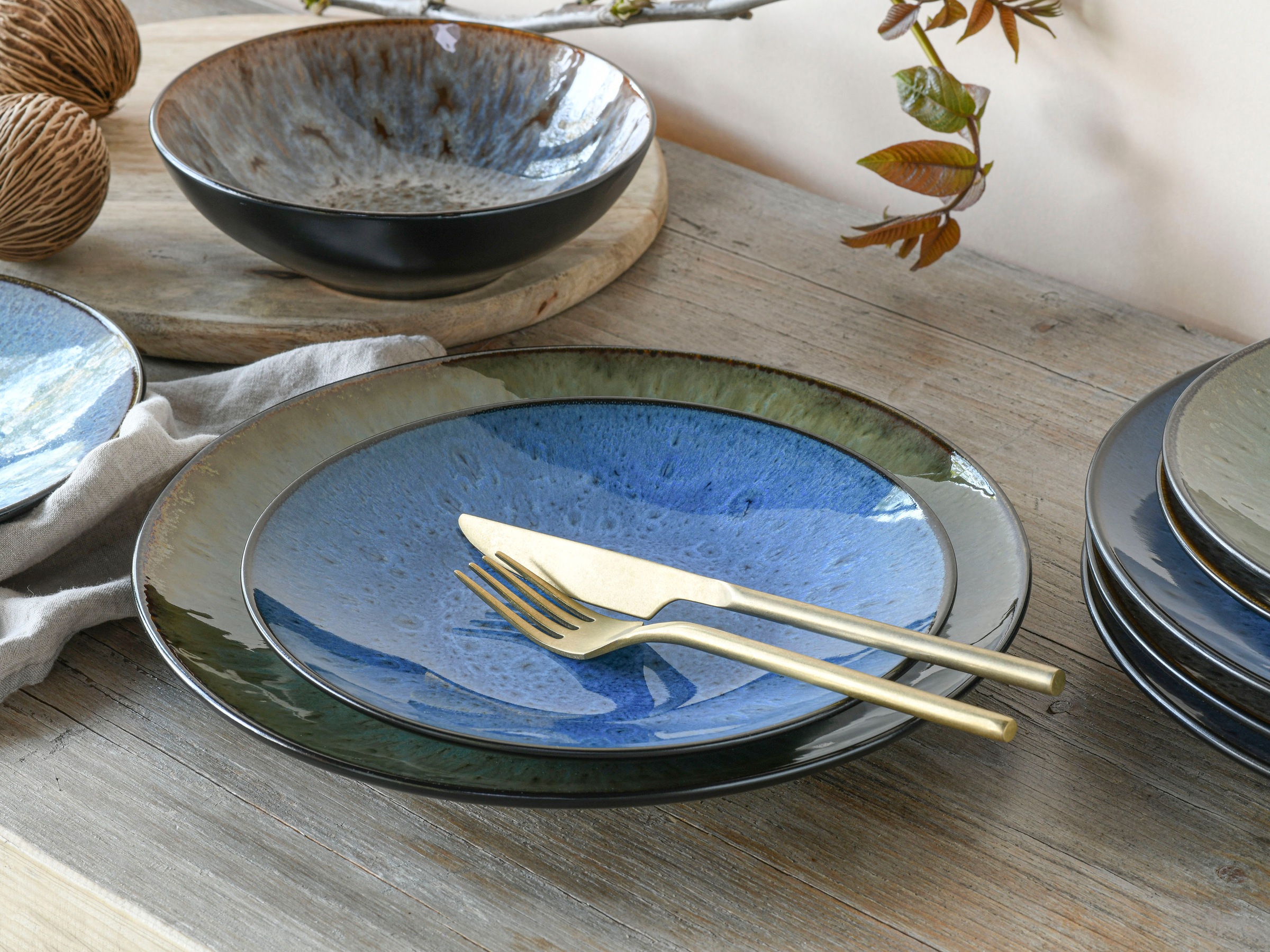 CreaTable Kombiservice »Bali«, (Set, 16 tlg.), Reaktivglasur, jedes Stück ein Unikat