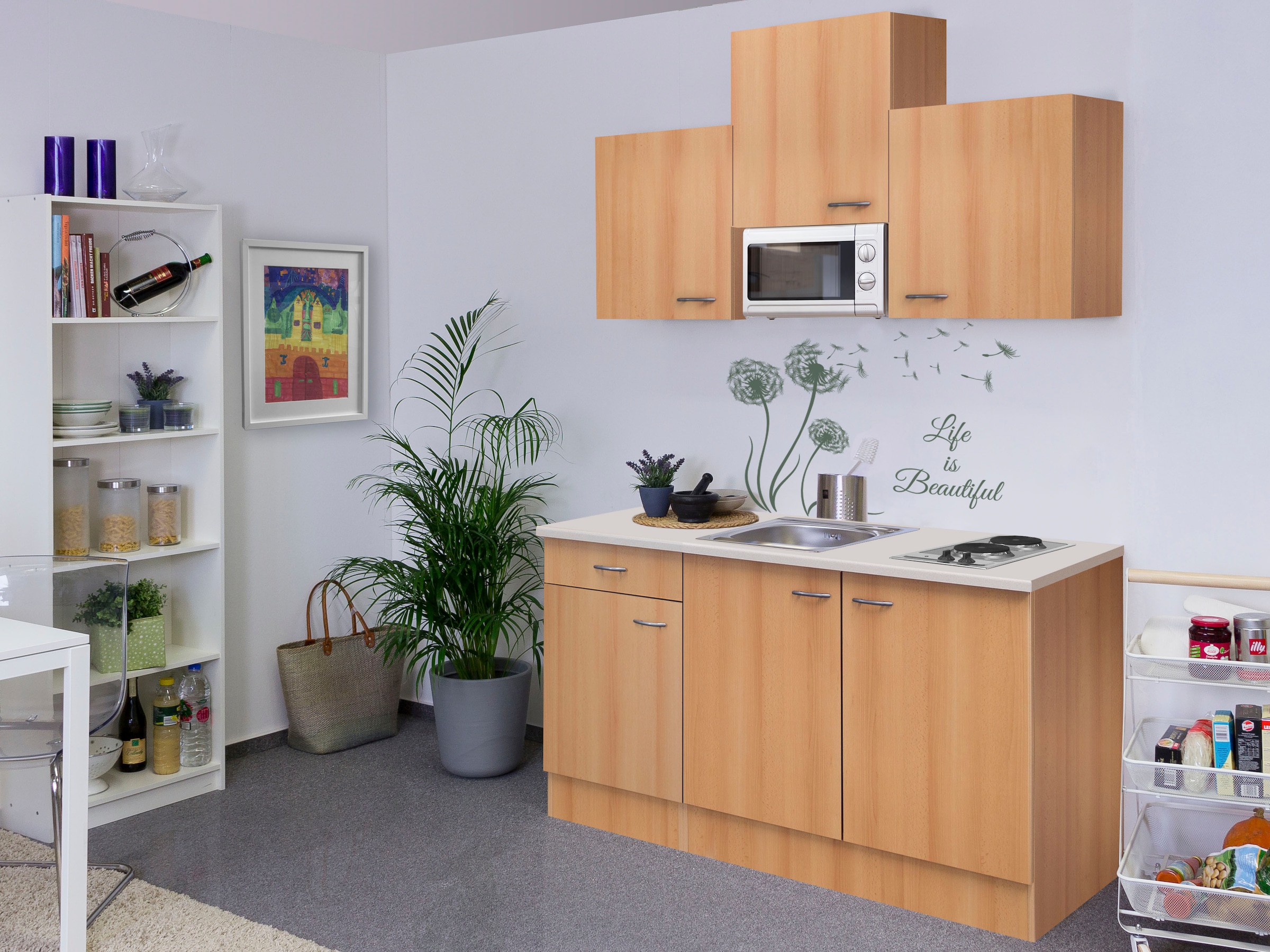 Flex-Well Küchenzeile »Nano« Gesamtbreite 150cm, mit Mikrowelle und Kochfeld, viele Farbenvarianten