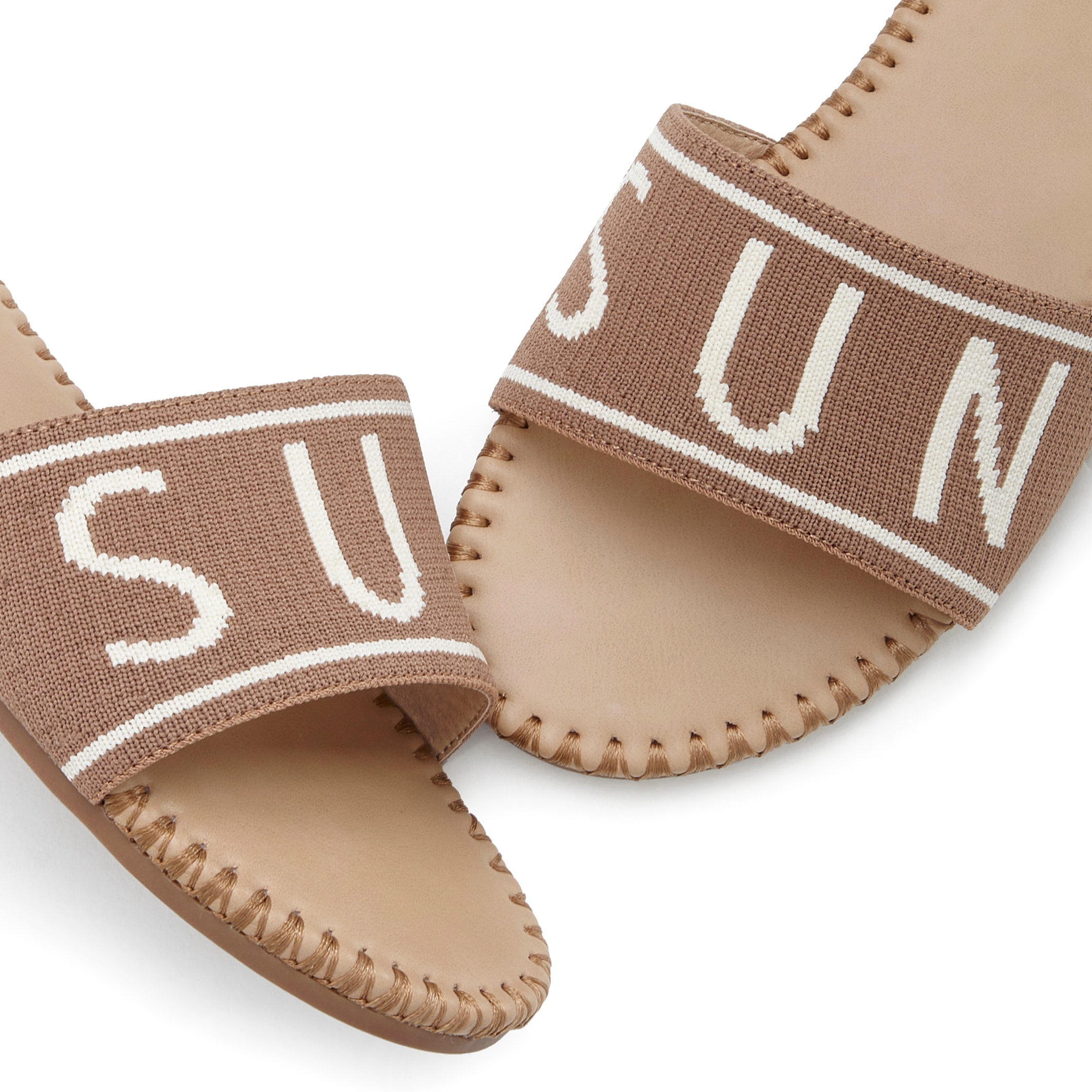 LASCANA Pantolette, Mule, Sandale, offener Schuh aus Textil mit modischem Schriftzug VEGAN