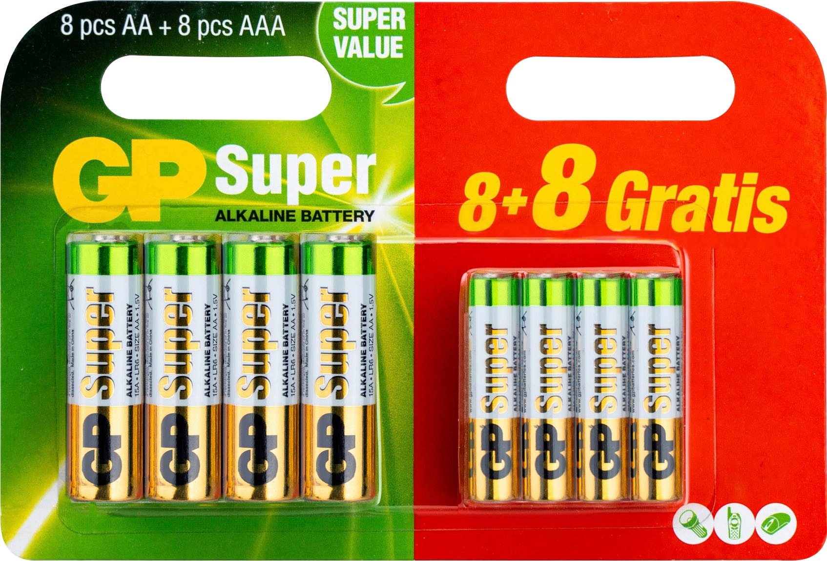 GP Batteries Batterie »16er Pack Mix Blister 8 Stck AA & 8 Stck AAA«, LR6, 1,5 V,...
