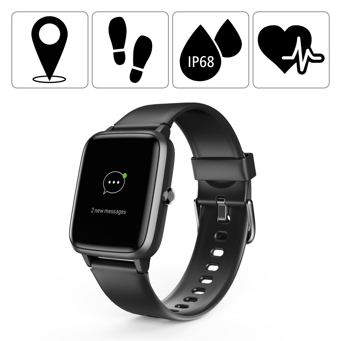 Hama Smartwatch »Fitnesstracker wasserdicht GPS Herzfrequenz Kalorien Schritte Timer«, (Messung von Schlaf,Tempo,Trainingszeit, Wecker, Musiksteuerung, Wetter)