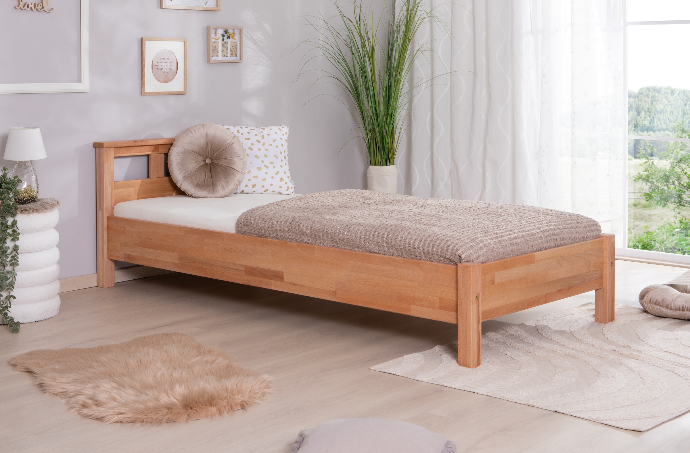 Ticaa Massivholzbett »Merci«, Doppelbett, aus Buche Massivholz, inkl. Rollrost