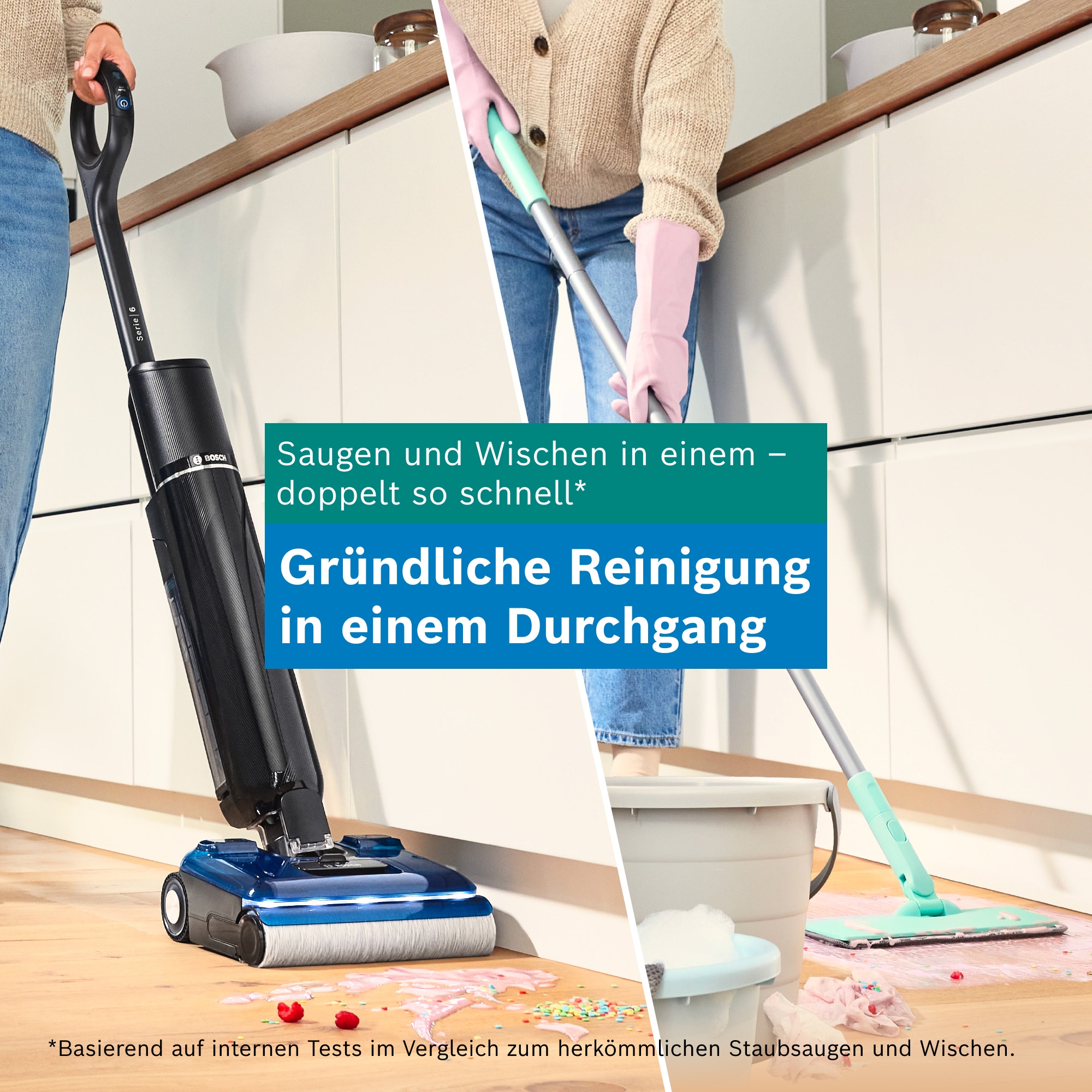BOSCH Nass-Trocken-Sauger »OneFlow Serie 6 BHF61BM/BHF61BS, Selbstantrieb, 24kPA, 180°Neigung« Anti-Haarverwicklung, LED-Licht, Selbstreinigung, 40 min Akku / 150m²