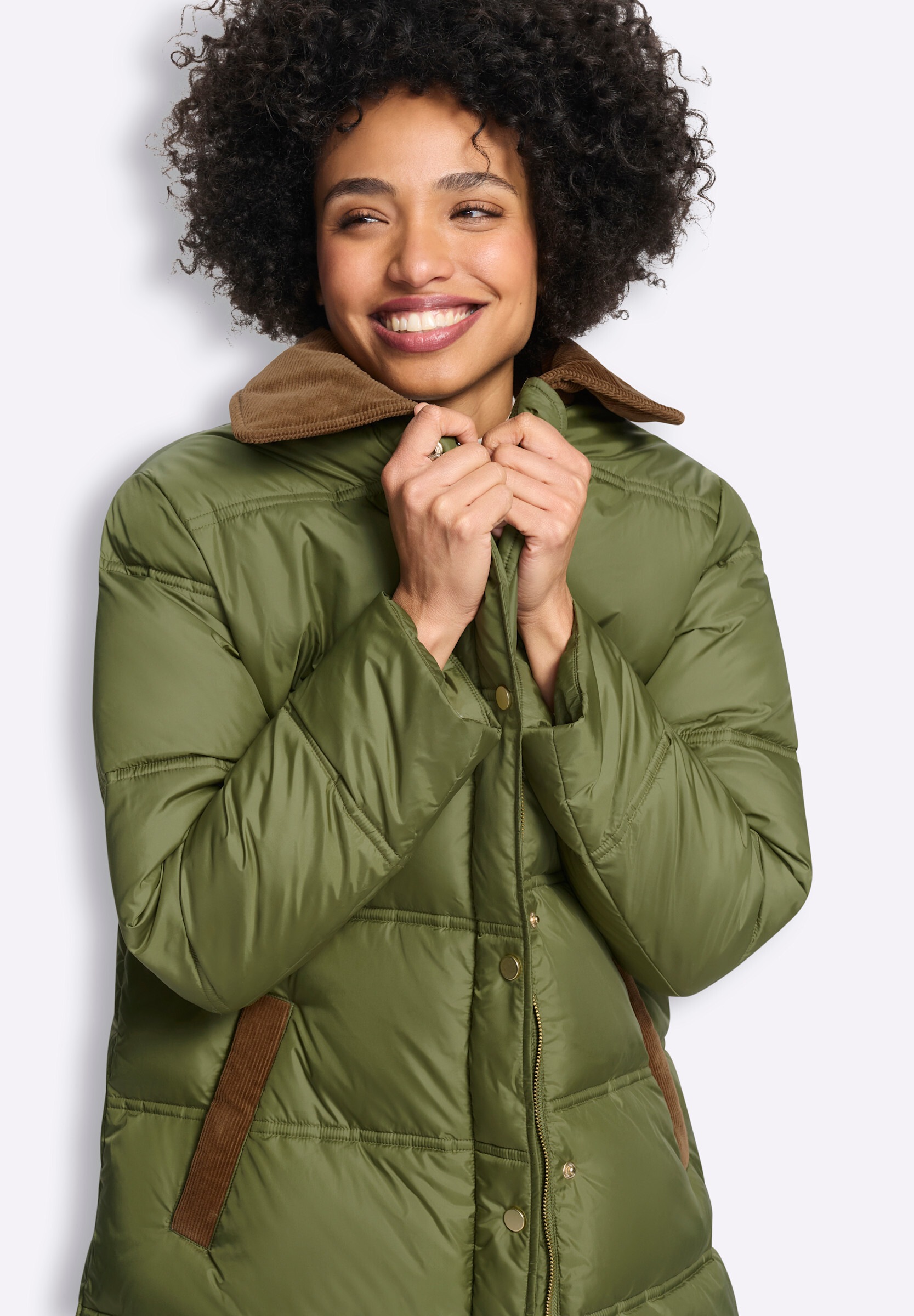 heine Steppjacke »Steppmantel Steppmantel mit Cord-Details« ohne Kapuze