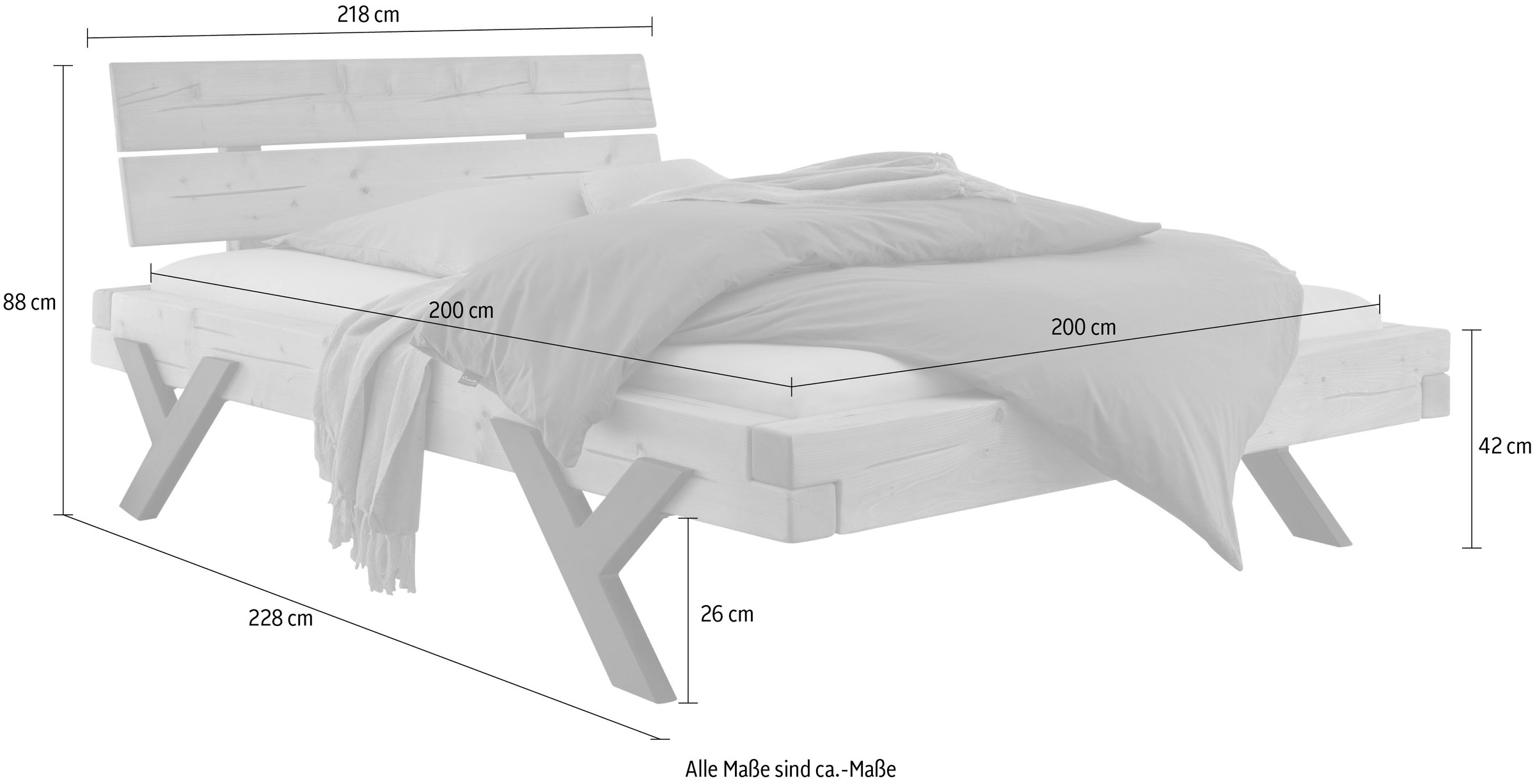 Home affaire Massivholzbett »Ultima Balkenbett Doppelbett, Füße aus Metall in Y-Form« hohe Belastbarkeit: 200kg je Seite,  FSC®-zertifizierte Wildeiche oder Fichte, viele Breiten zur Auswahl