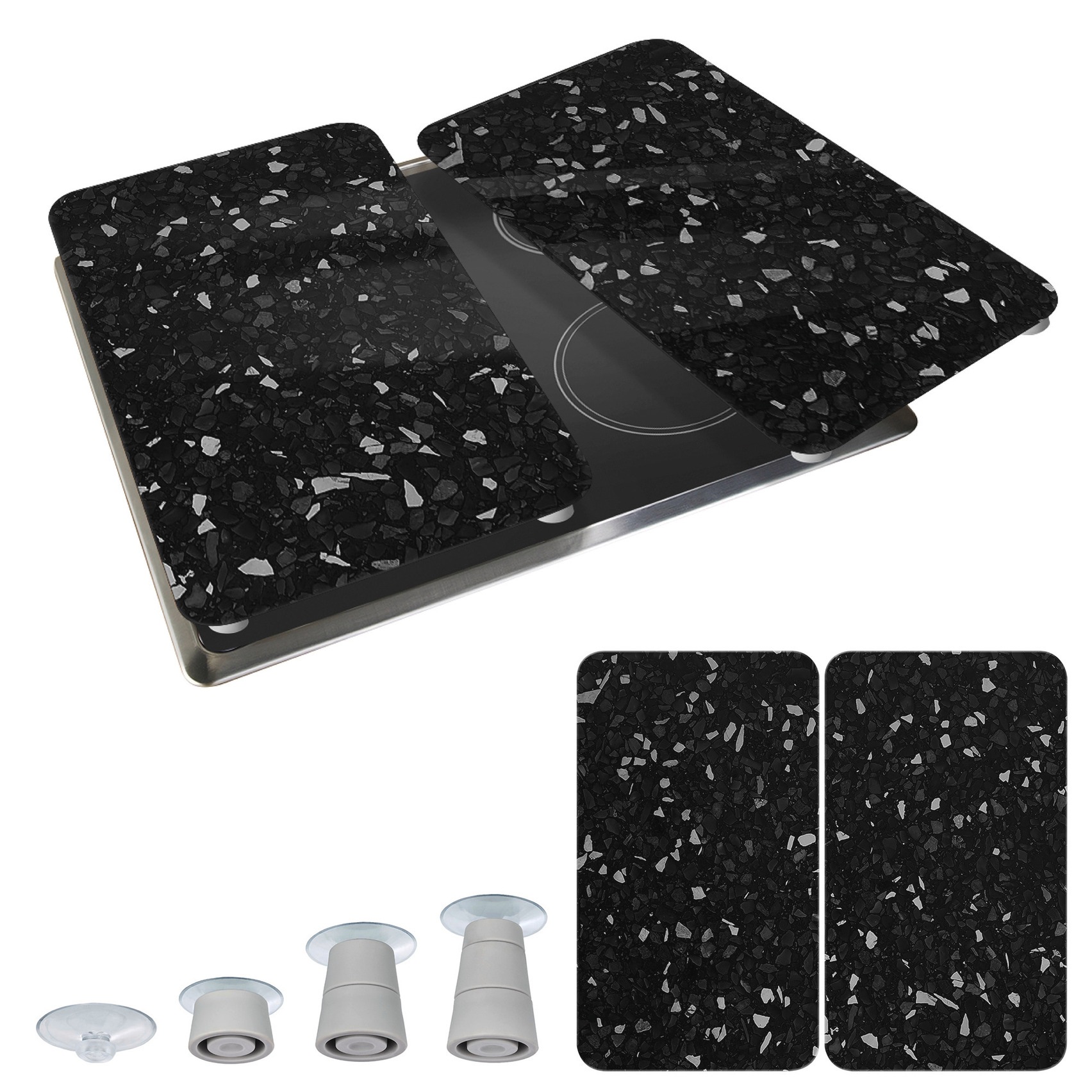 WENKO Herd-Abdeckplatte »Universal Modell Terrazzo«, (Set, 2 tlg.), Herdabdeckung für alle Herdarten, kratzfest, mit rutschfesten Füßen