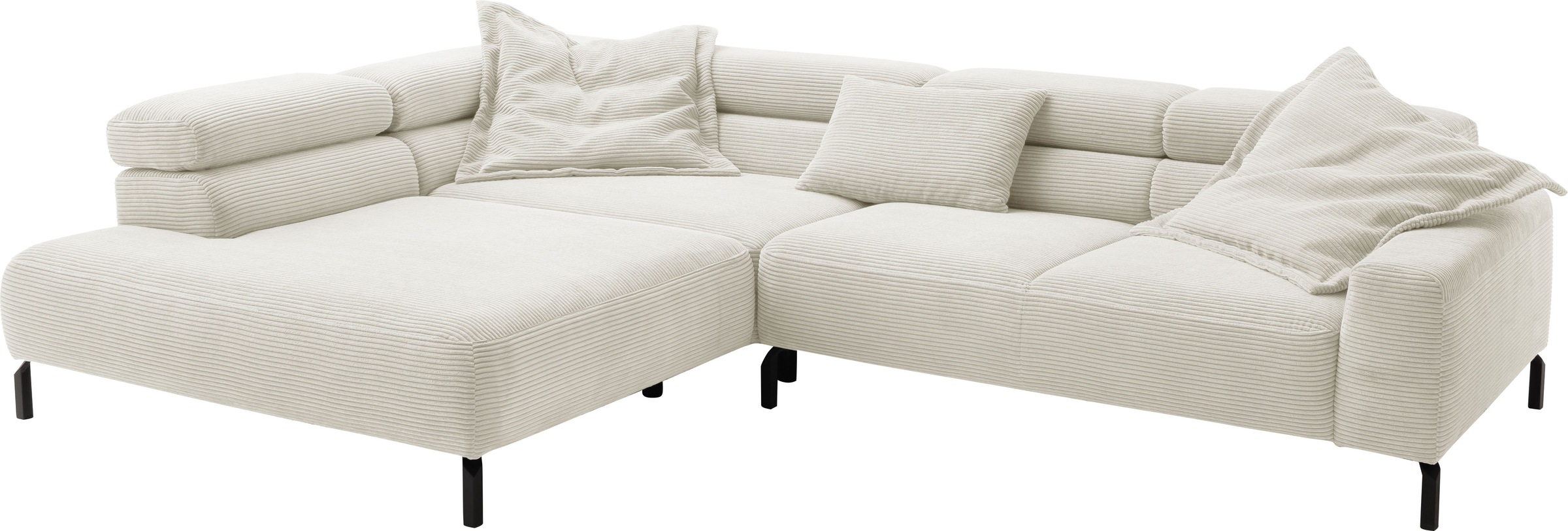 Places of Style Ecksofa »Antonelli, L-Form, inkl. Kopfteilverstellung, Breite 312 cm«, ohne Sitztiefenverstellung, in Cord, weiß