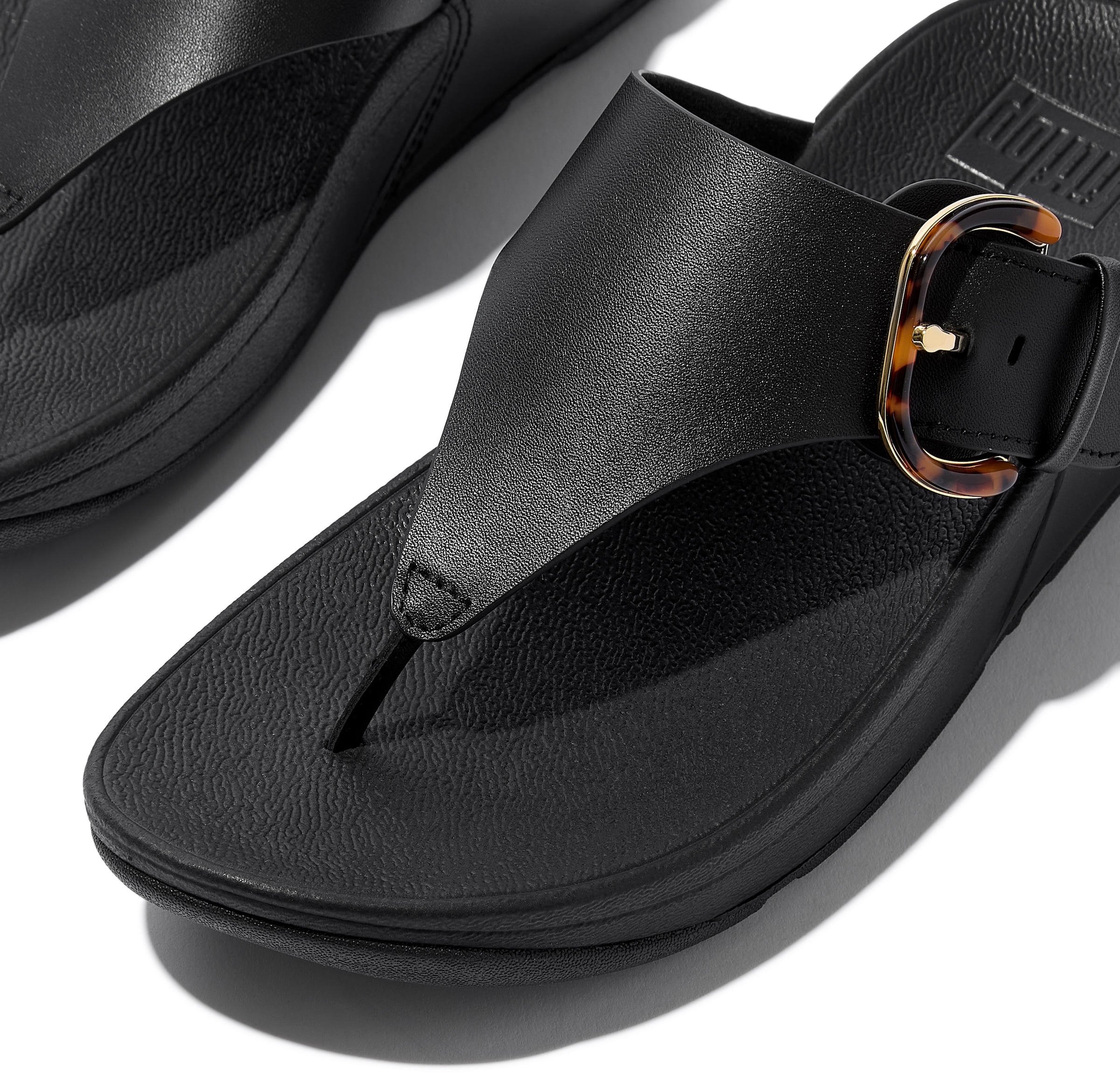 Fitflop Zehentrenner »LULU RESIN-BUCKLE LEATHER TOE-POST SANDALS«, Pantolette, Slides, Flats mit verstellbarer Schnalle