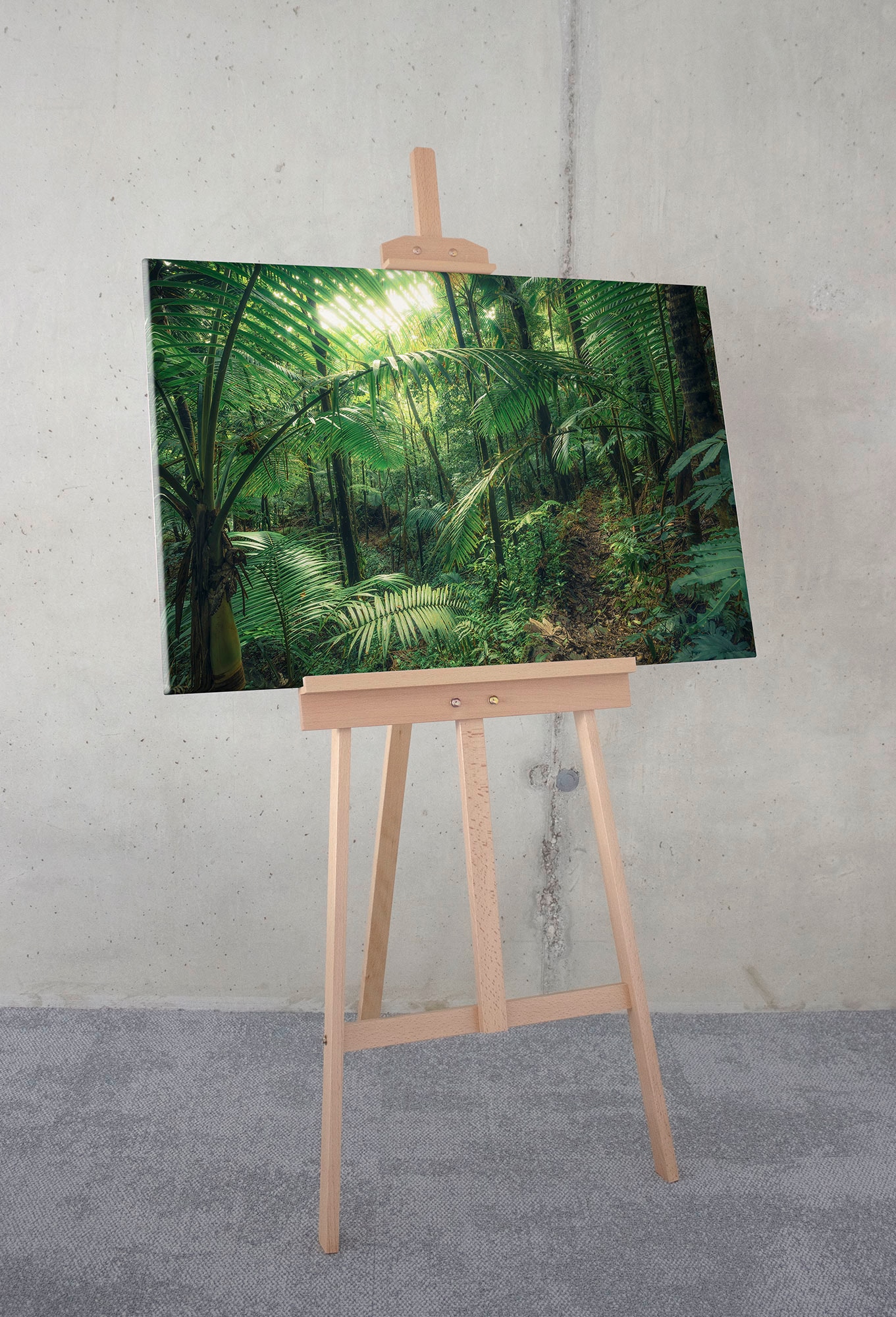 Komar Leinwandbild »Jungleflair - Größe 90 x 60 cm«, Baum-Blätter-Natur-Berge-Blumen-Foto-Jahreszeiten-Landschaft-Meer-Strand-Palmen, (Packung, 1 St.), Keilrahmenbild mi Echtholzrahmen
