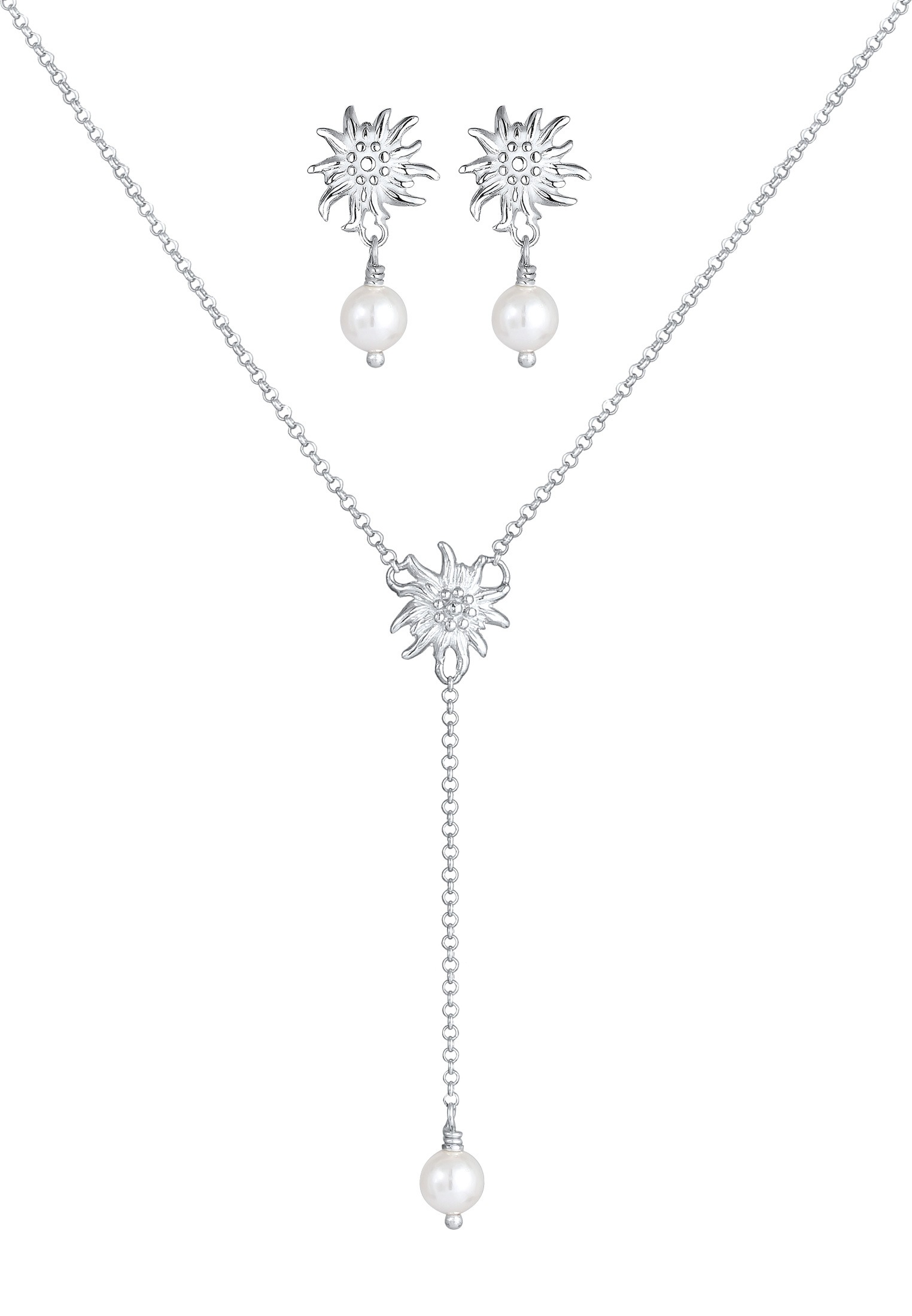 Elli Ohrring und Ketten Set »Schmuckset Elli Schmuckset Tracht Edelweiss Perle  Set 925 Silber« ()