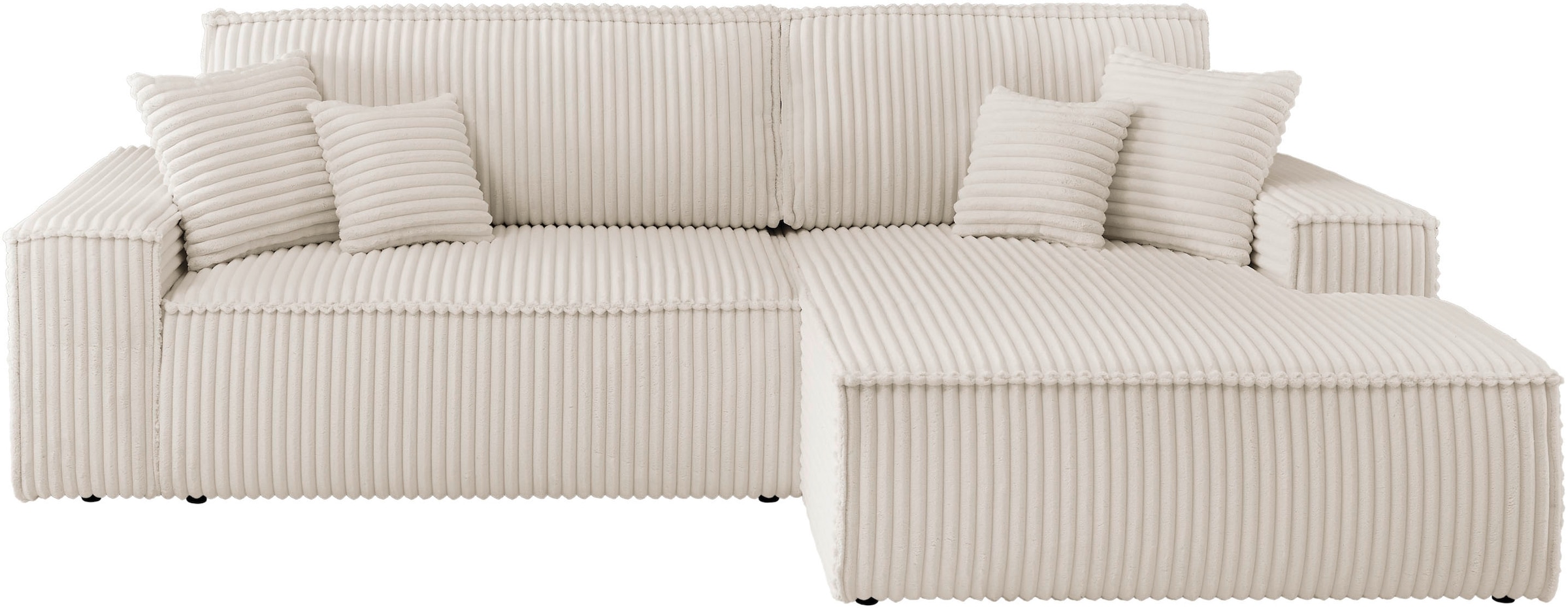 andas Ecksofa »Finnley Schlafsofa 267 cm in Bouclé, Struktur fein u. Cord, L-Form,«, Schlaffunktion m. Bettkasten (136/210 cm), Bouclé, Struktur und Cord