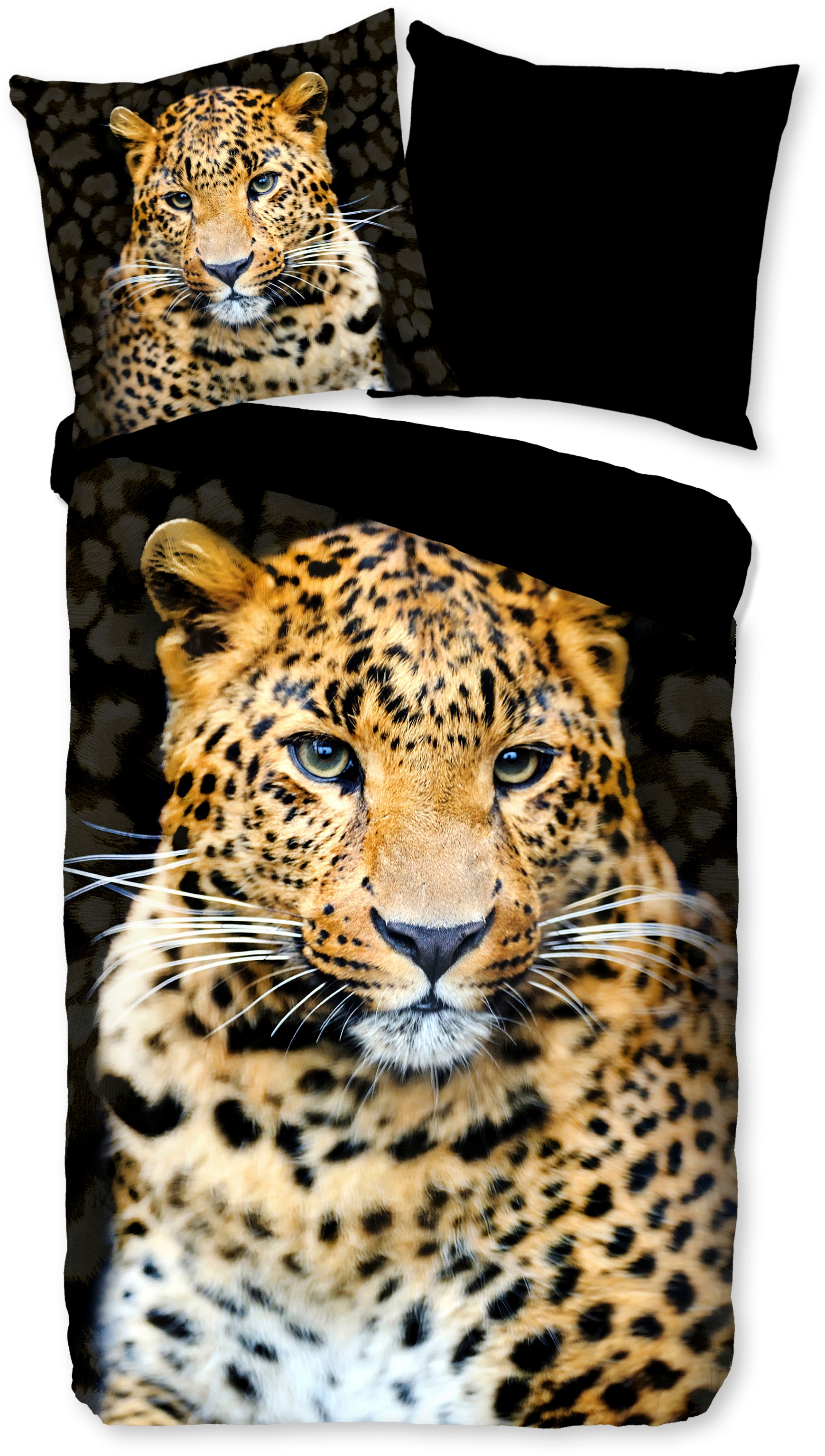 PURE luxury collection Wendebettwäsche »Rayan«, Mikrofaser, 135x200, Pflegeleicht, Wendeoptik, Leopard, Schwarz