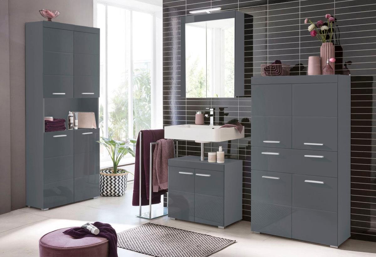 INOSIGN Hochschrank »Avena, Badezimmerschrank, Küchenschrank«, Badezimmerhochschrank mit offenem Fach, 4 Türen und 4 Einlegeböden