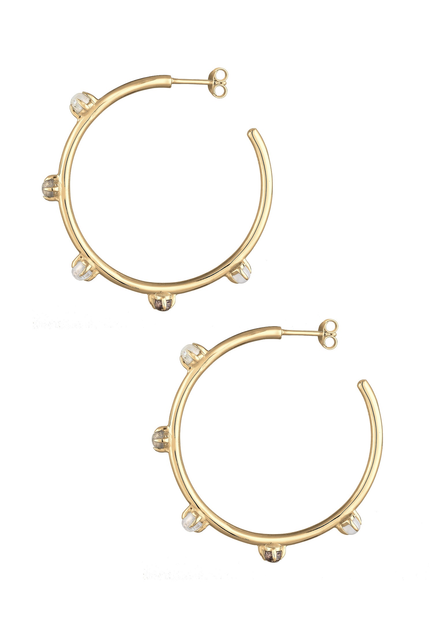 Elli Premium Paar Creolen »Ohrringe Creolen Labradorit Weiß 925 Sterling Silber vergoldet«