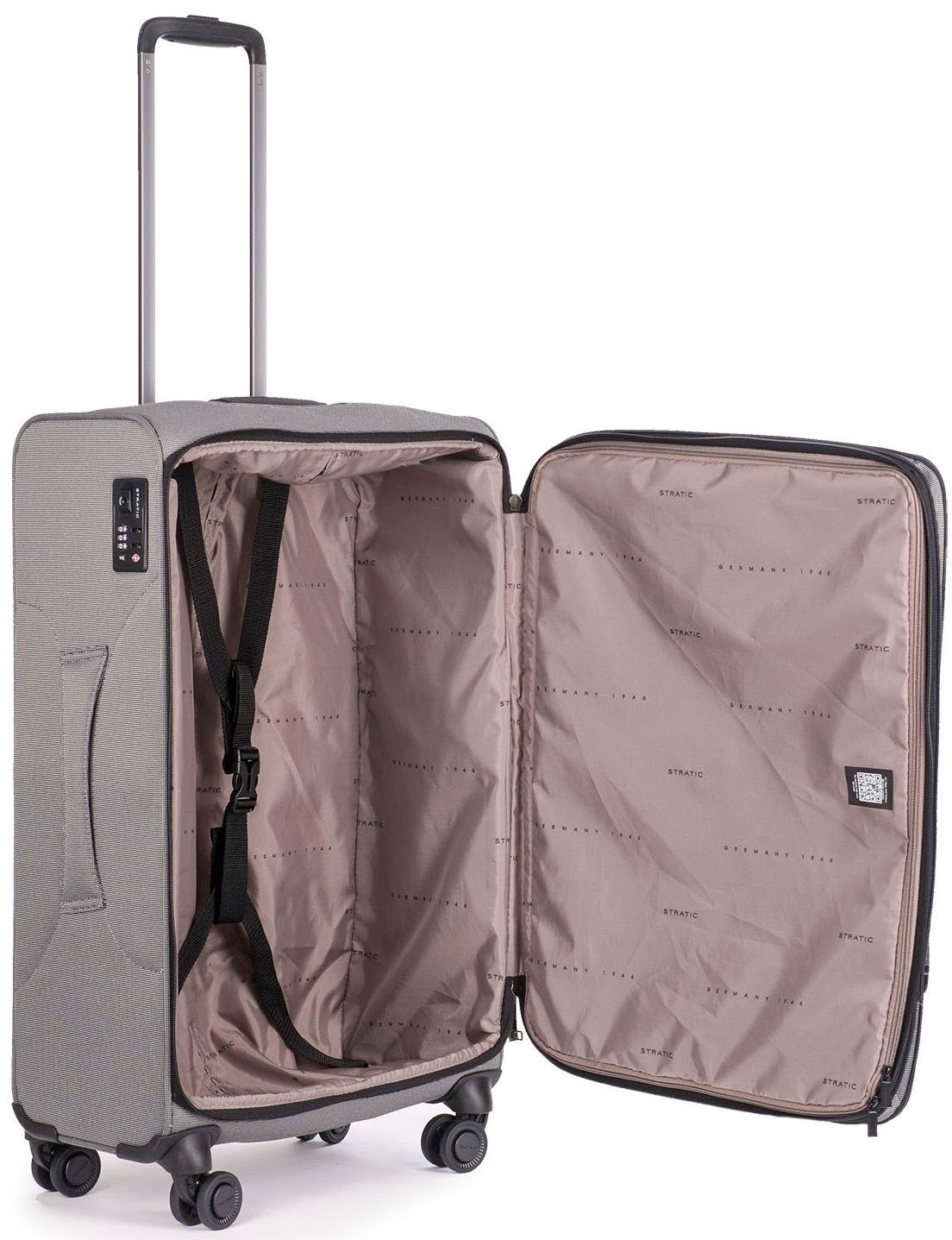 Stratic Weichgepäck-Trolley »Bendigo Light + M, silver«, 4 Rollen, Reisekoffer großer Koffer Aufgabegepäck TSA-Zahlenschloss
