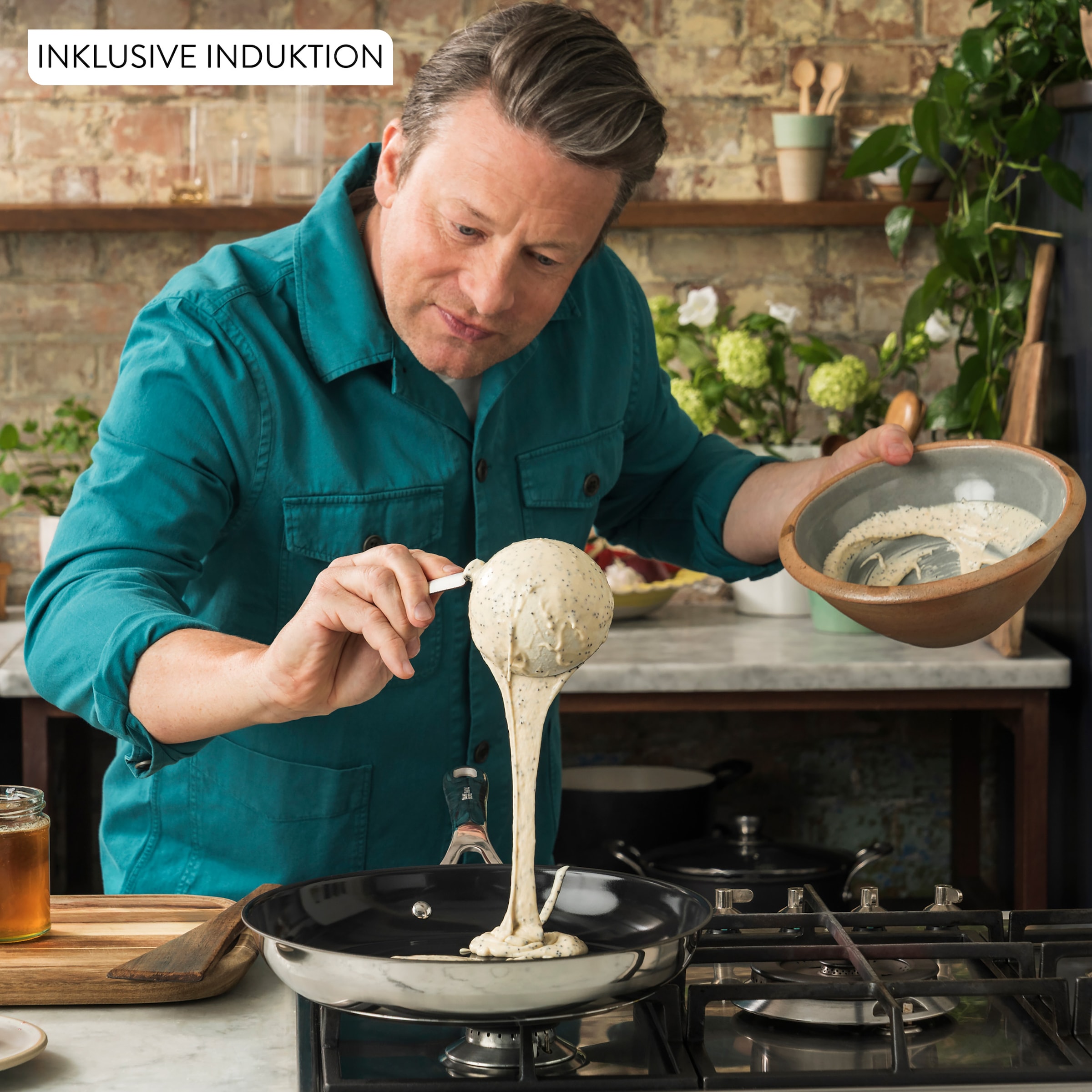 Tefal Pfannen-Set »Jamie Oliver Smart Cook« Edelstahl Set, 2 tlg. Keramikbeschichtung, Thermo-Signal, induktionsgeeignet, Edelstahlgriff