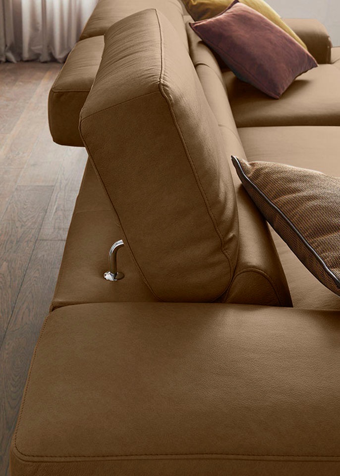 W.SCHILLIG Ecksofa »piedroo, Designsofa mit tollem Sitzkomfort, bequem und elegant, L-Form«, Kopfteilverstellung, wahlweise mit Sitztiefenverstellung, Breite 343cm