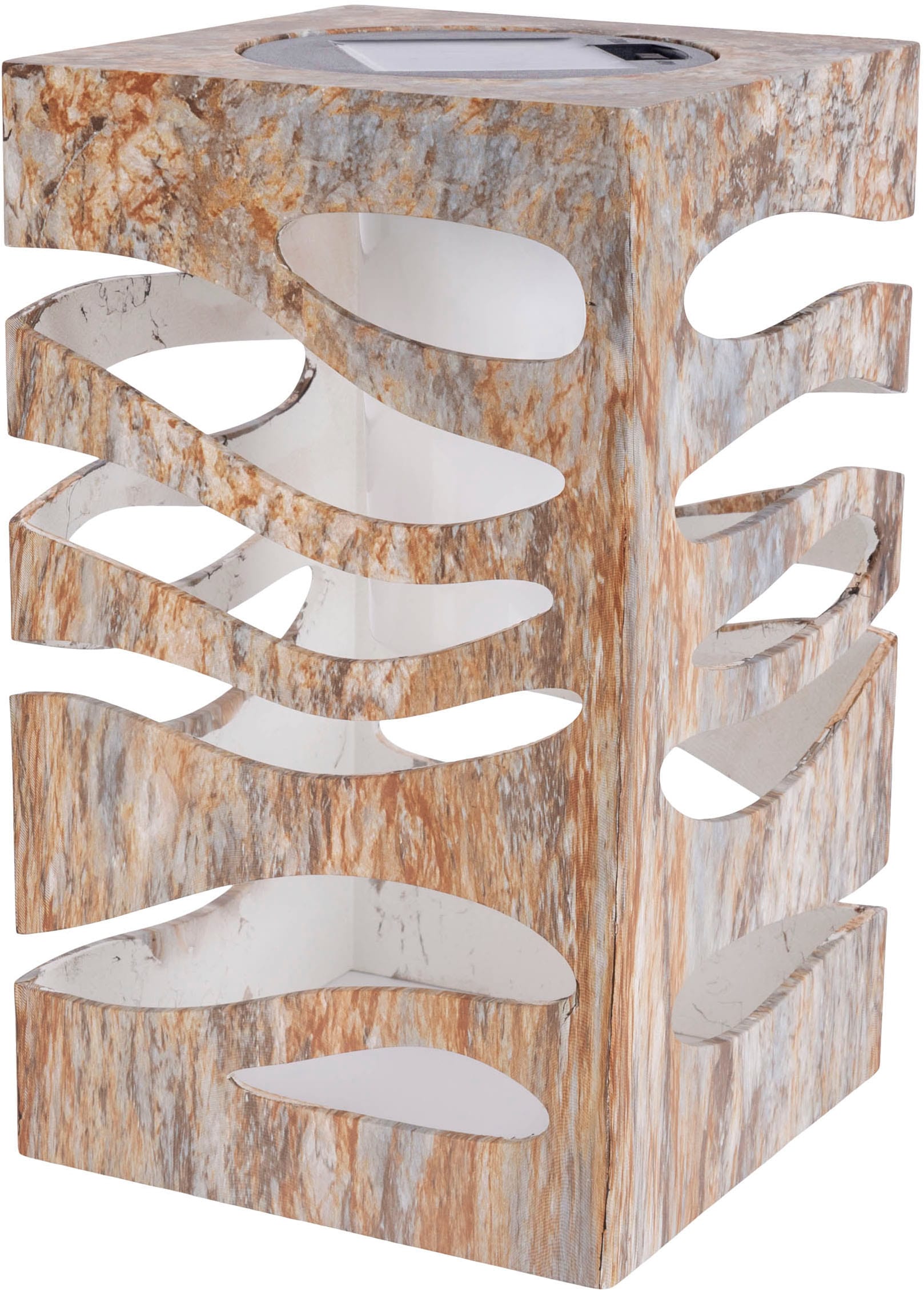 näve LED Solarleuchte »Hilda« LED-Modul 1 Stk. Warmweiß quadratisch, silber/beige Marmoroptik, Flammeneffekt, Dämmerungssensor