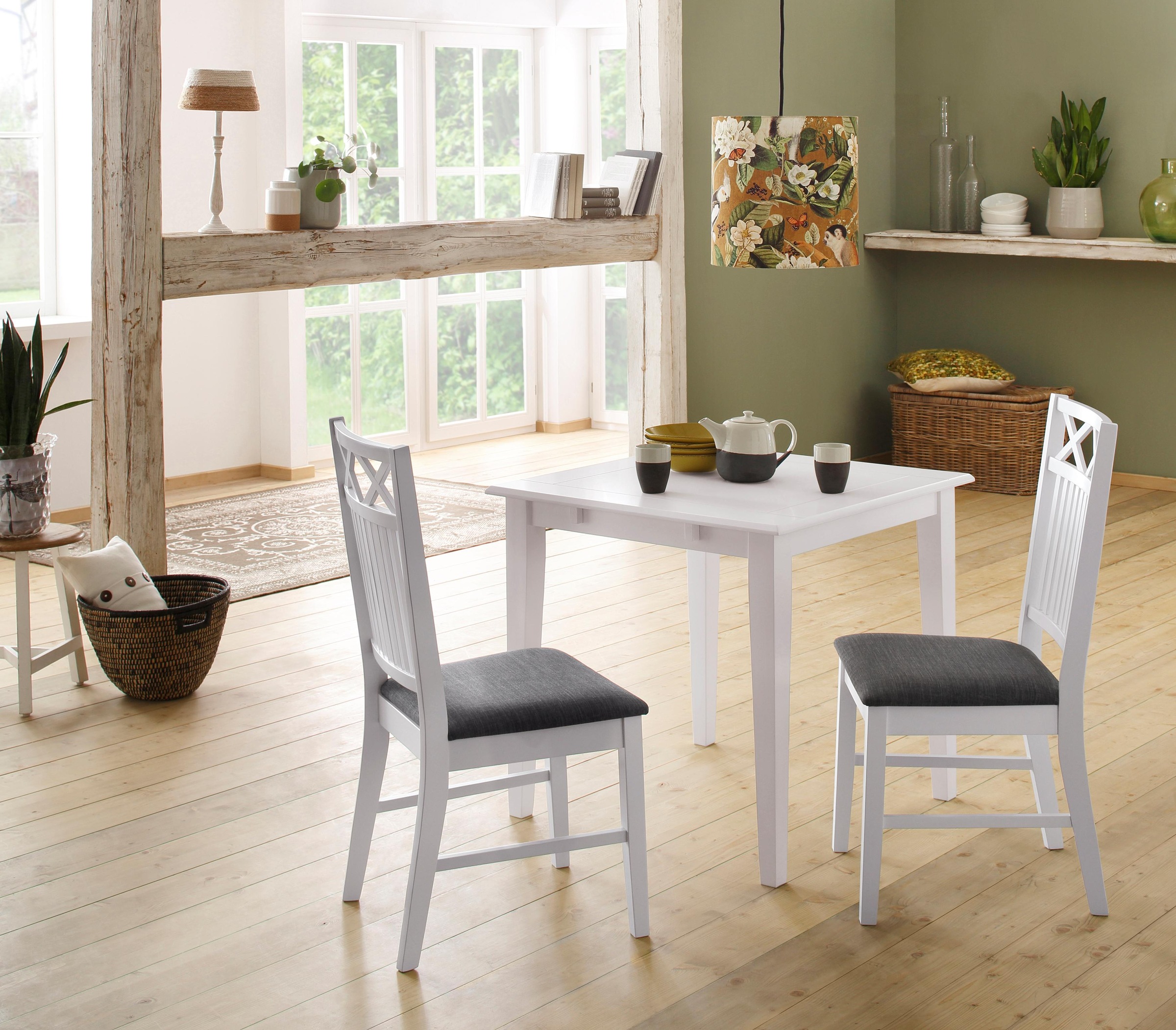 OTTO home Esstisch "Fullerton" weiß lackiert, B/T 80 x 80 cm, Ansteckplatte separat bestellbar