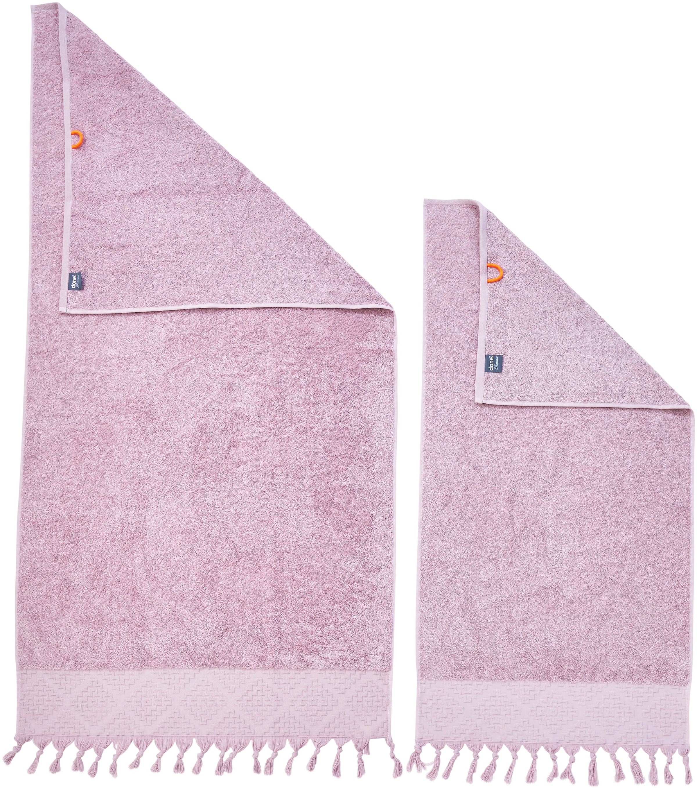 done.® Handtuch Set »Provence Bohéme«, (Set, 4 St., 2 Handtücher (50x100 cm)-2 Duschtücher (70x140 cm), Uni-Farben, Boho-Style, mit auffälliger Borte & Fransen